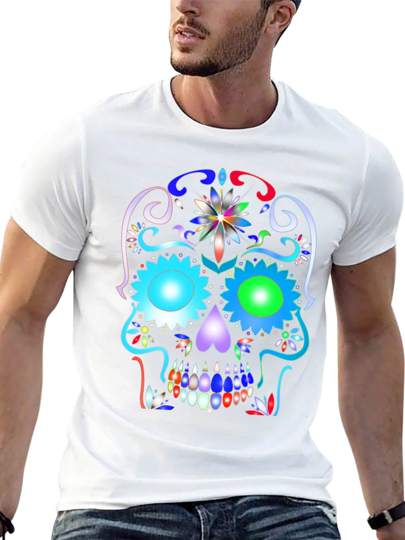Colorful Sugar Skull Graphic Tee - Day of the Dead