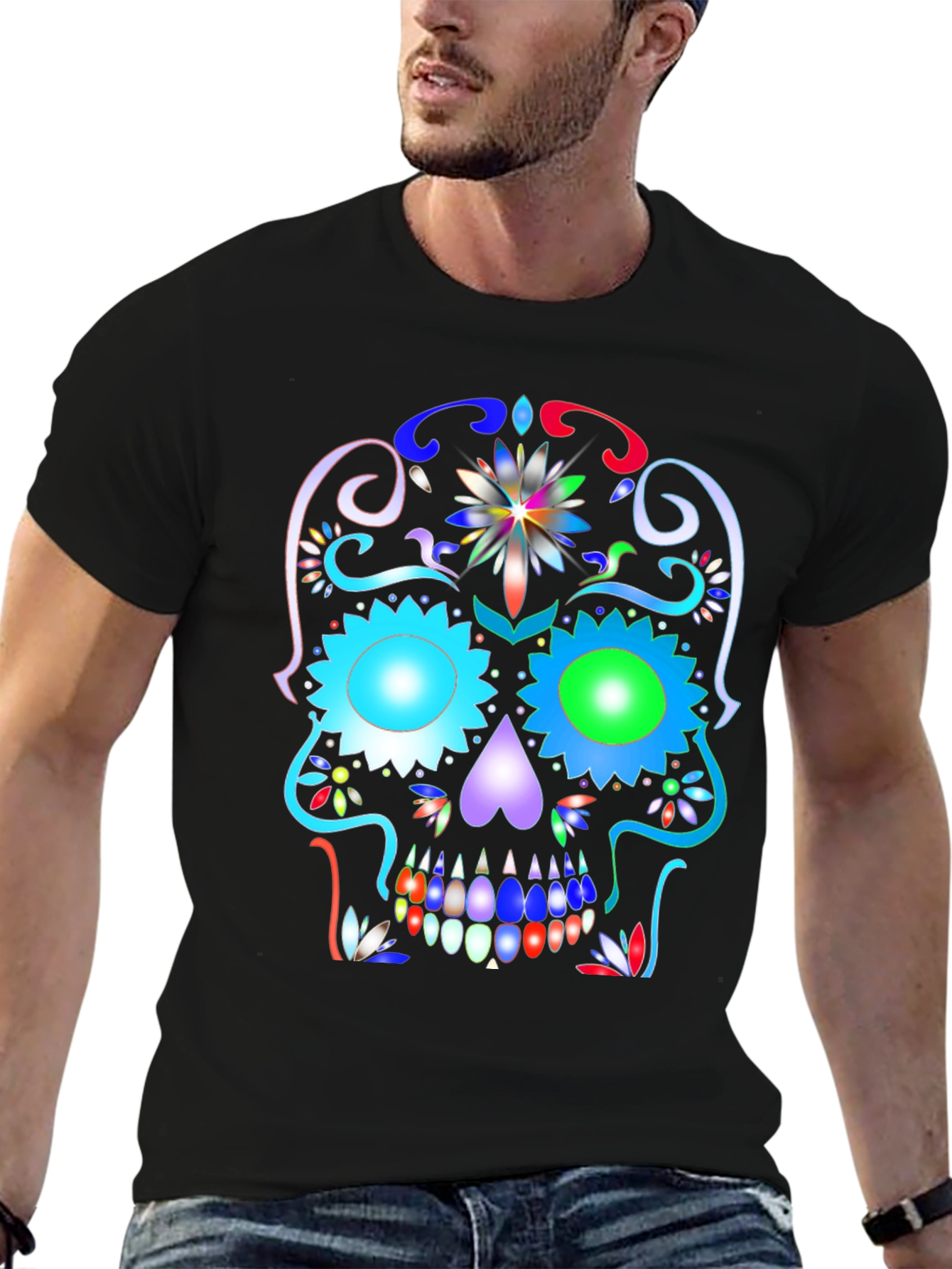 Colorful Sugar Skull Graphic Tee - Day of the Dead