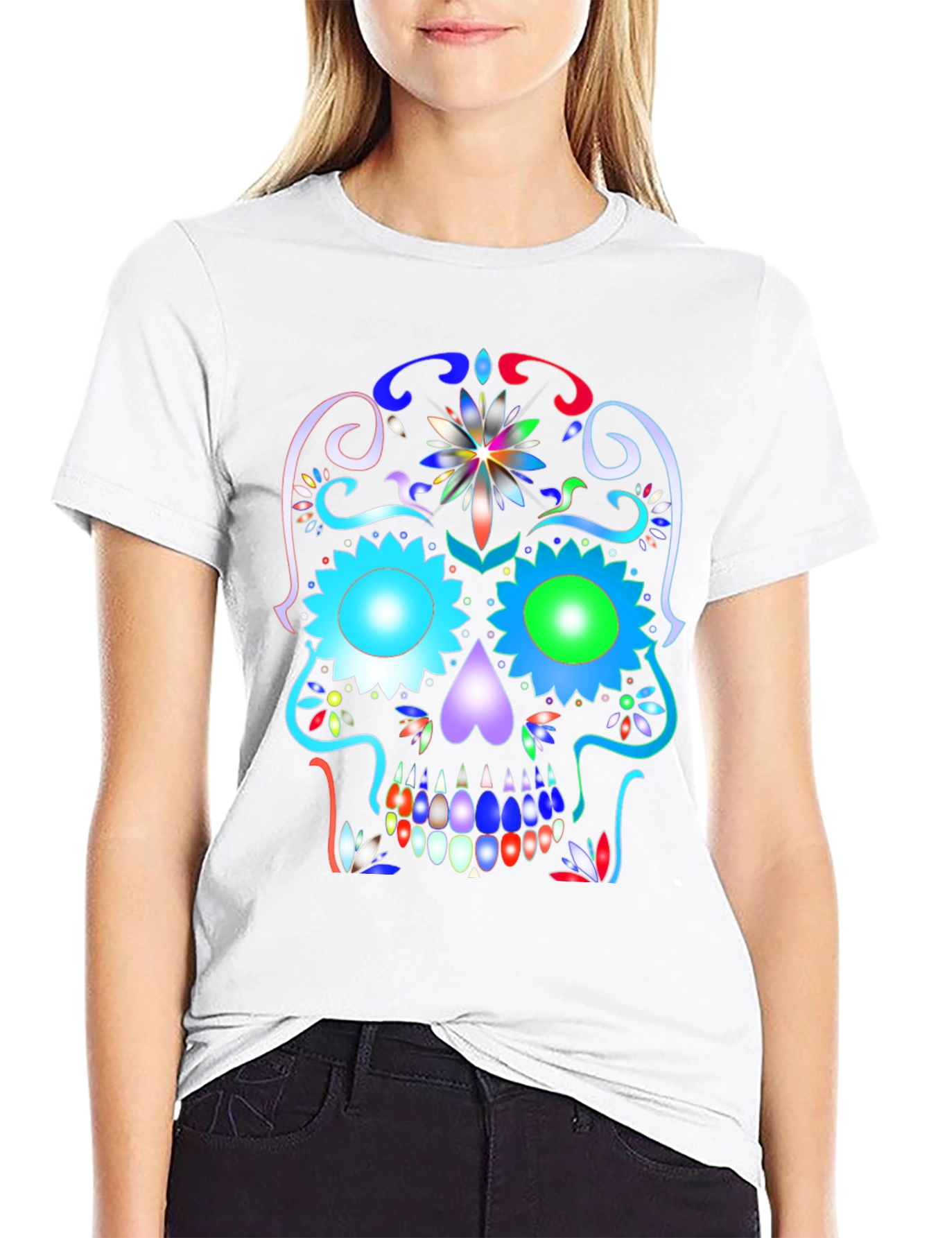 Colorful Sugar Skull Graphic Tee - Day of the Dead
