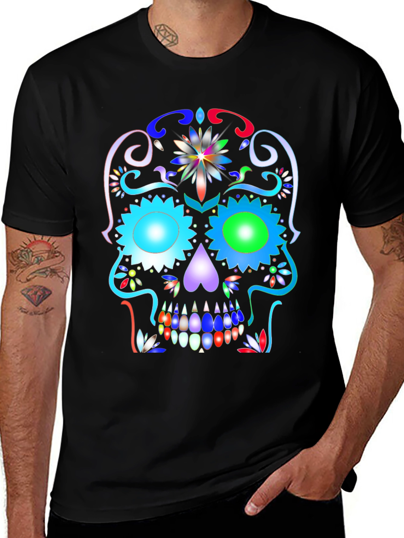 Colorful Sugar Skull Graphic Tee - Day of the Dead