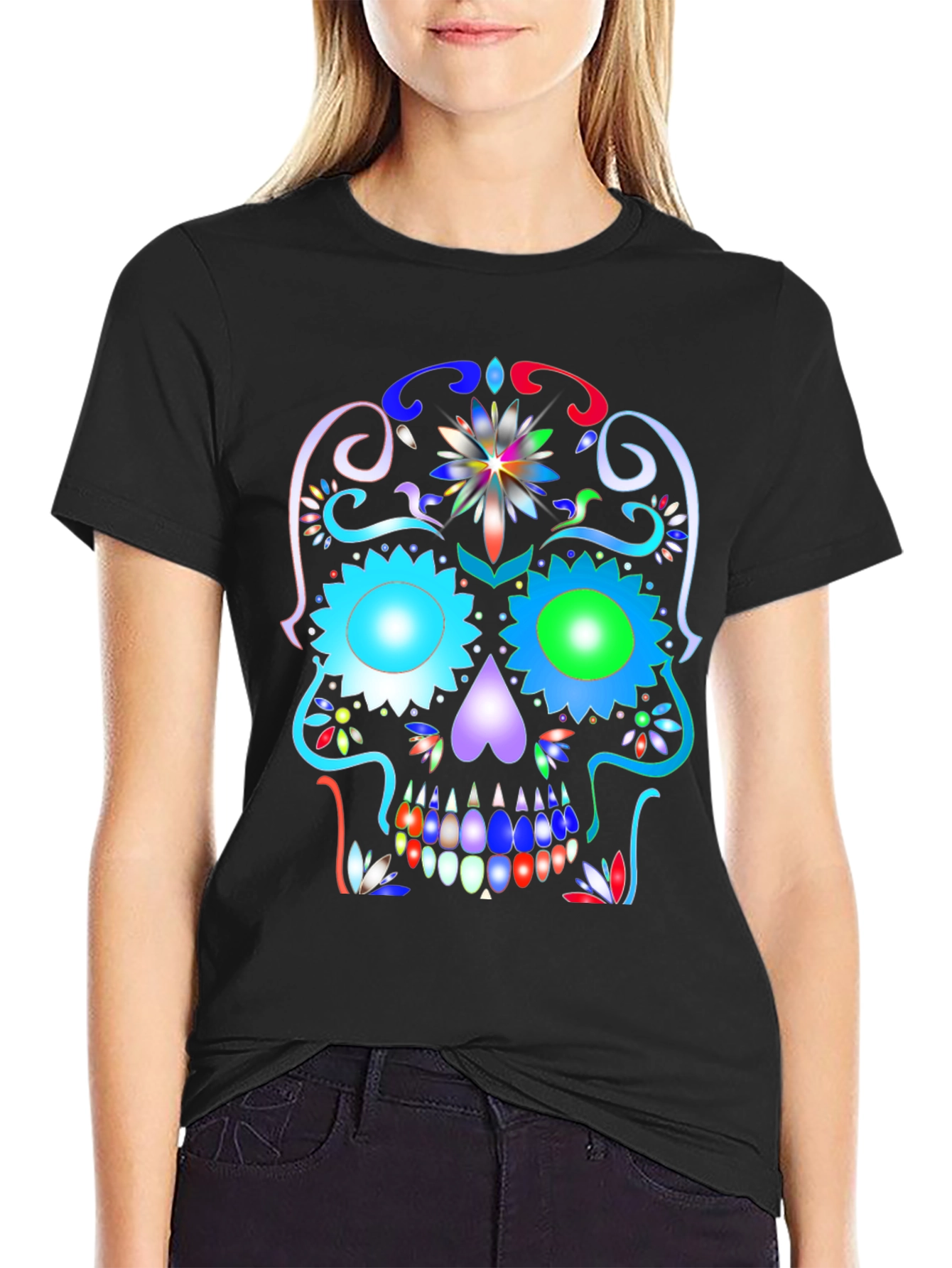 Colorful Sugar Skull Graphic Tee - Day of the Dead