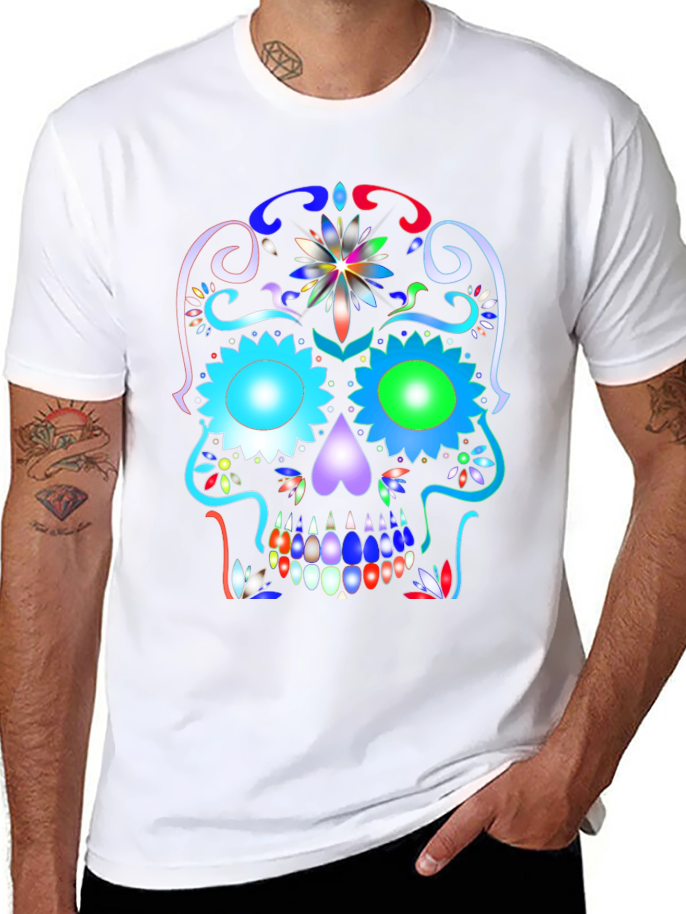 Colorful Sugar Skull Graphic Tee - Day of the Dead