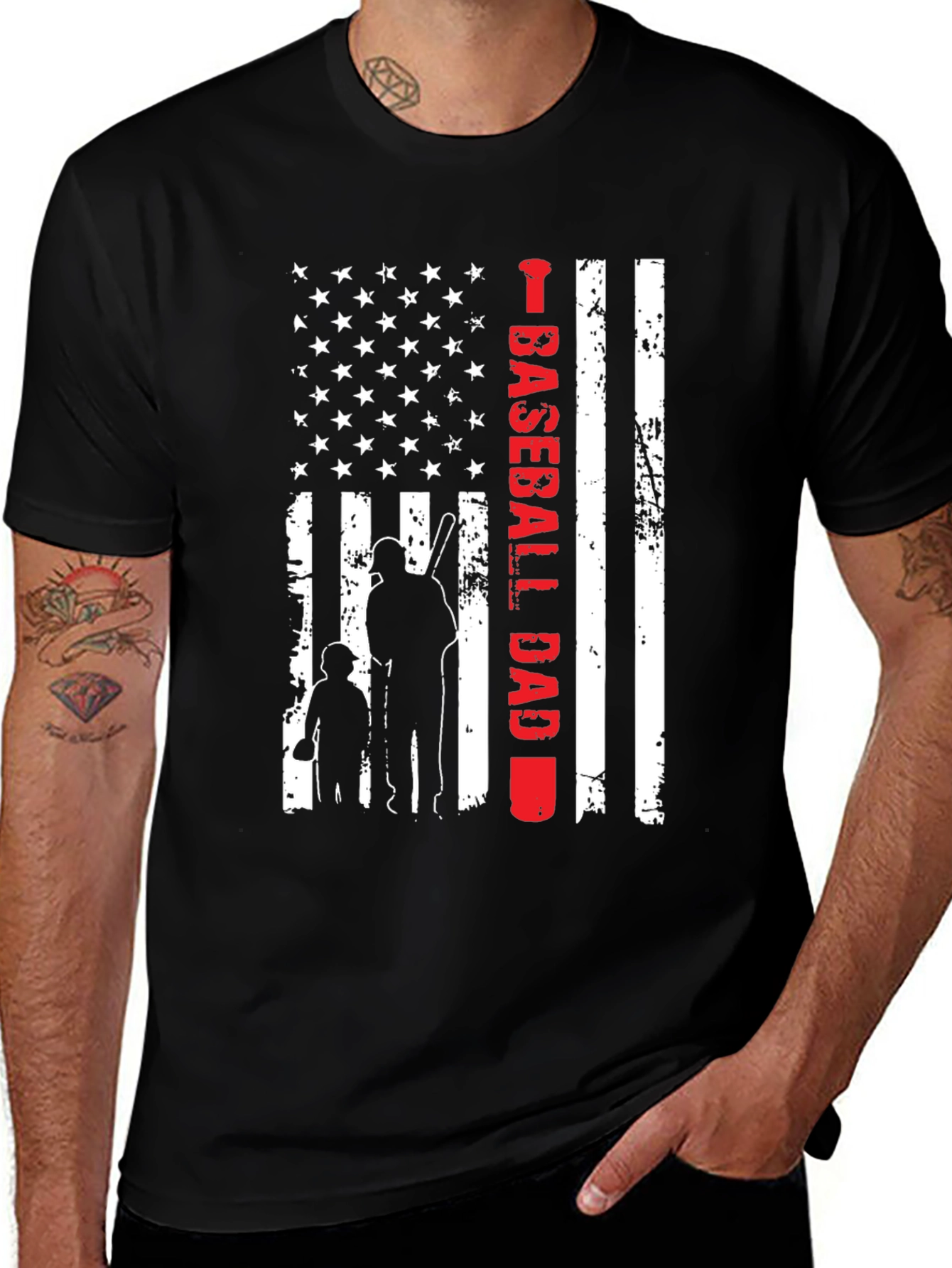 Baseball Dad American Flag Graphic Tee