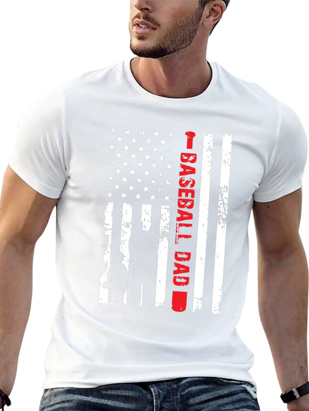 Baseball Dad American Flag Graphic Tee