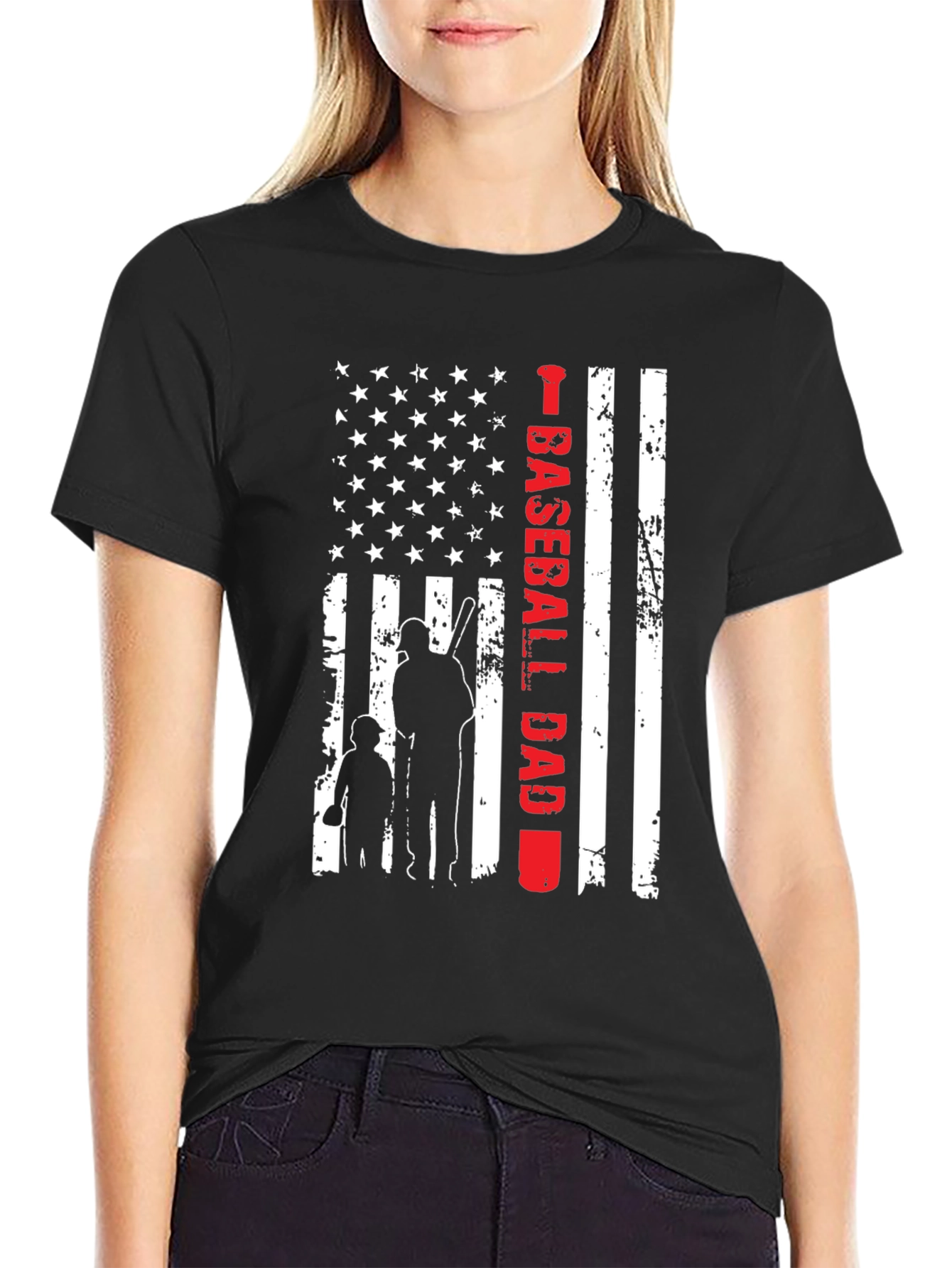 Baseball Dad American Flag Graphic Tee