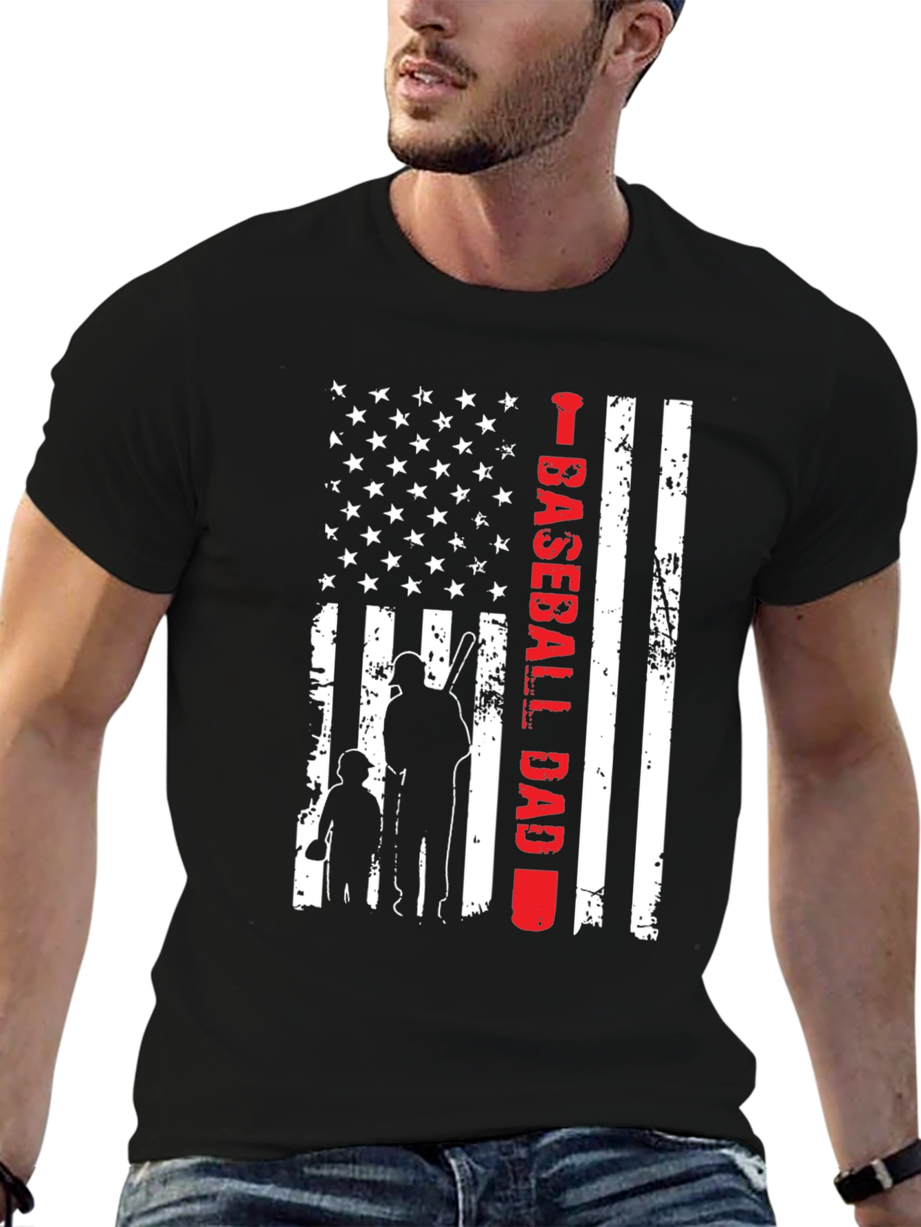 Baseball Dad American Flag Graphic Tee