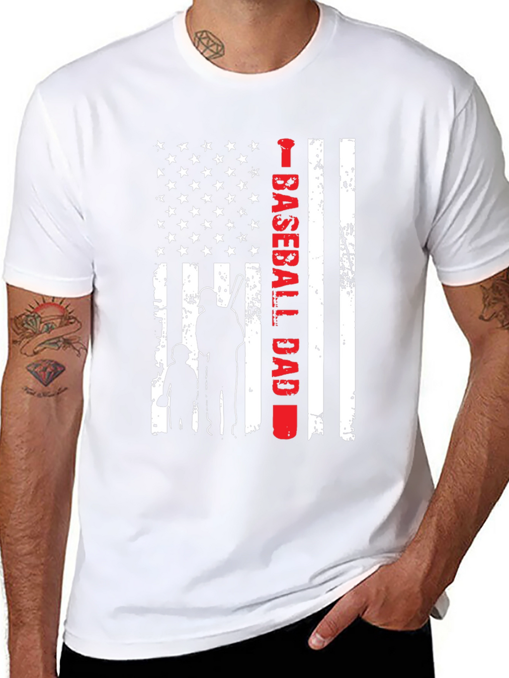 Baseball Dad American Flag Graphic Tee