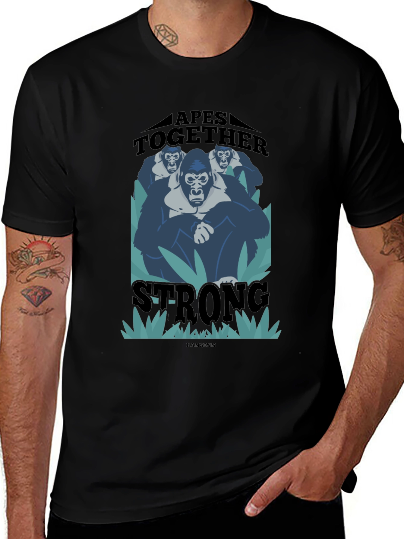 Apes Together Strong Graphic Tee - Black Cotton Blend T-Shirt