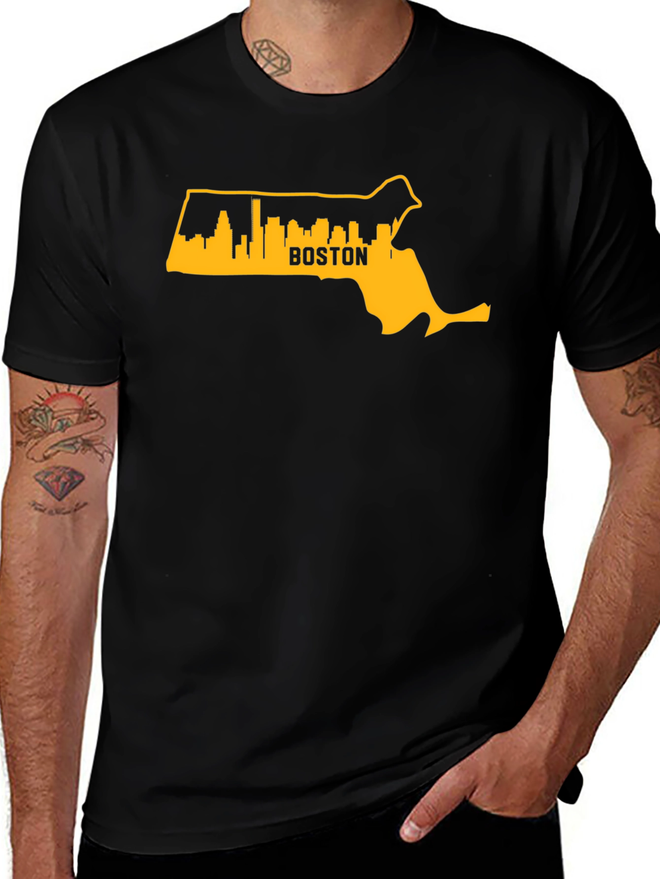 Boston MA Skyline Outline Mens Graphic T-Shirt