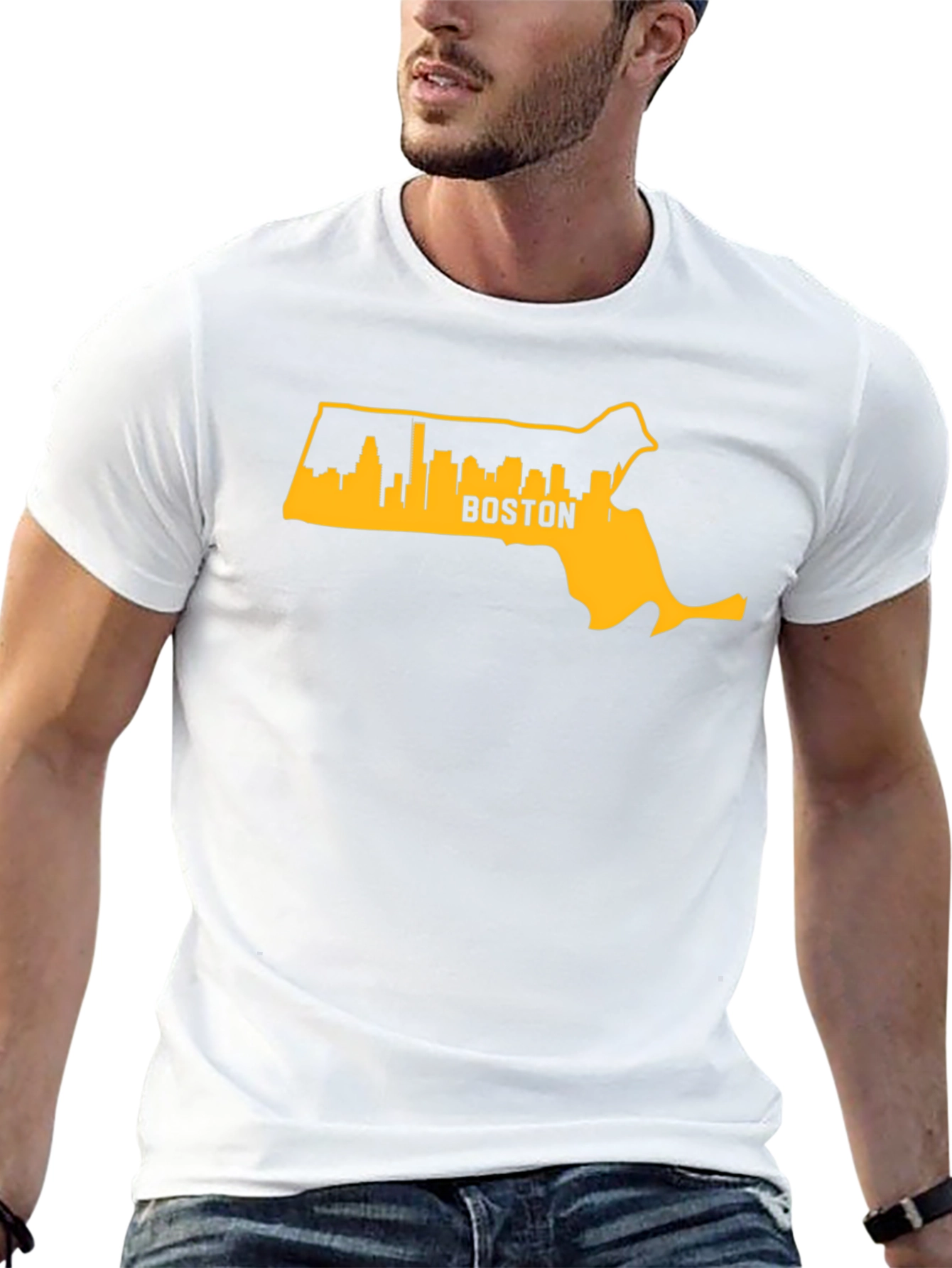 Boston MA Skyline Outline Mens Graphic T-Shirt