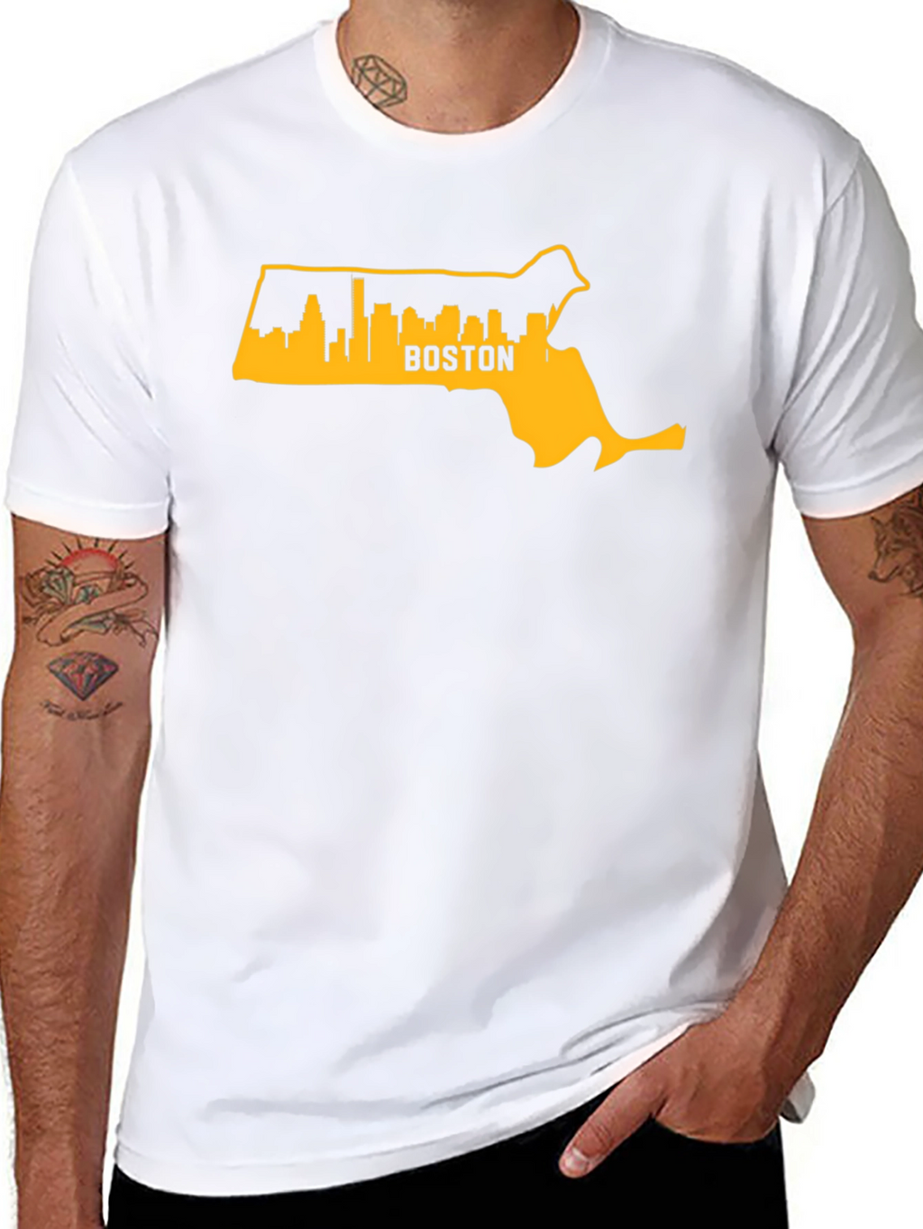 Boston MA Skyline Outline Mens Graphic T-Shirt