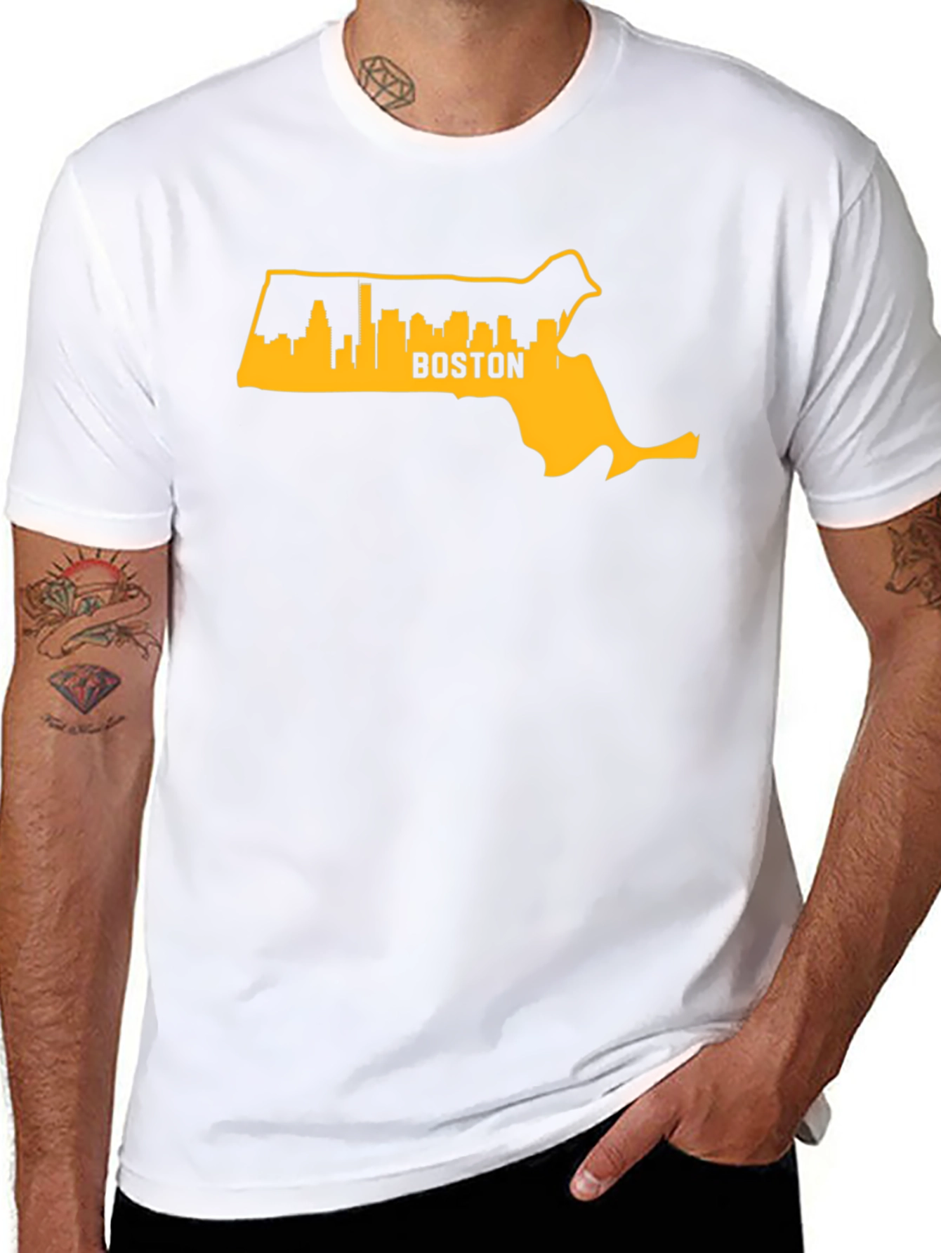 Boston MA Skyline Outline Mens Graphic T-Shirt