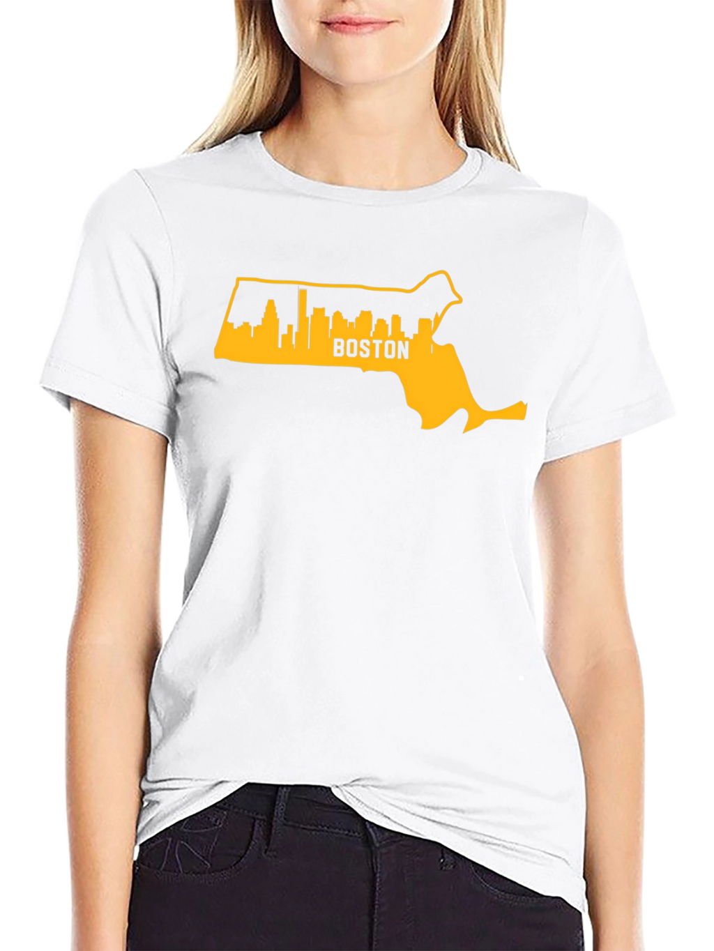 Boston MA Skyline Outline Mens Graphic T-Shirt