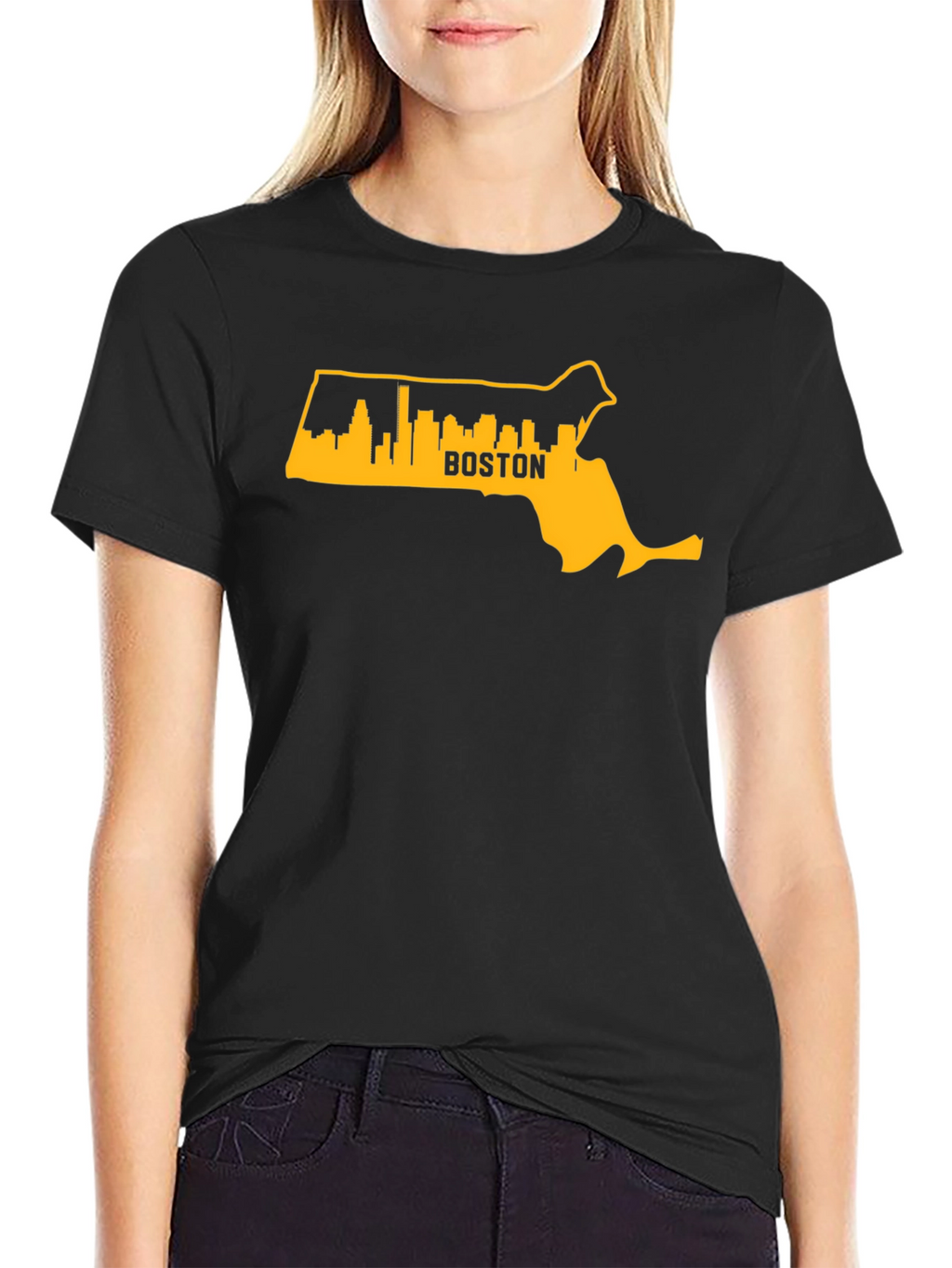 Boston MA Skyline Outline Mens Graphic T-Shirt