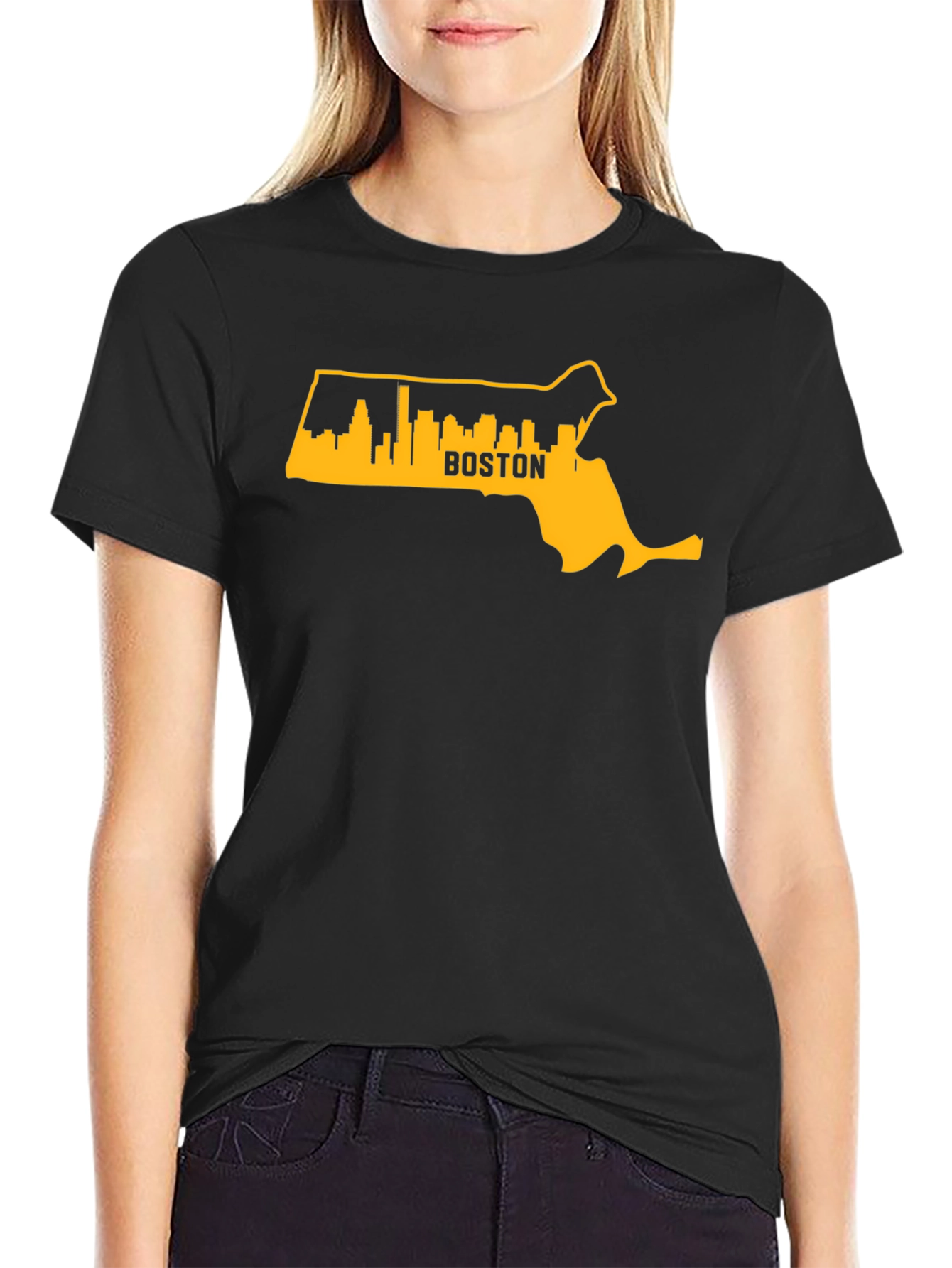 Boston MA Skyline Outline Mens Graphic T-Shirt