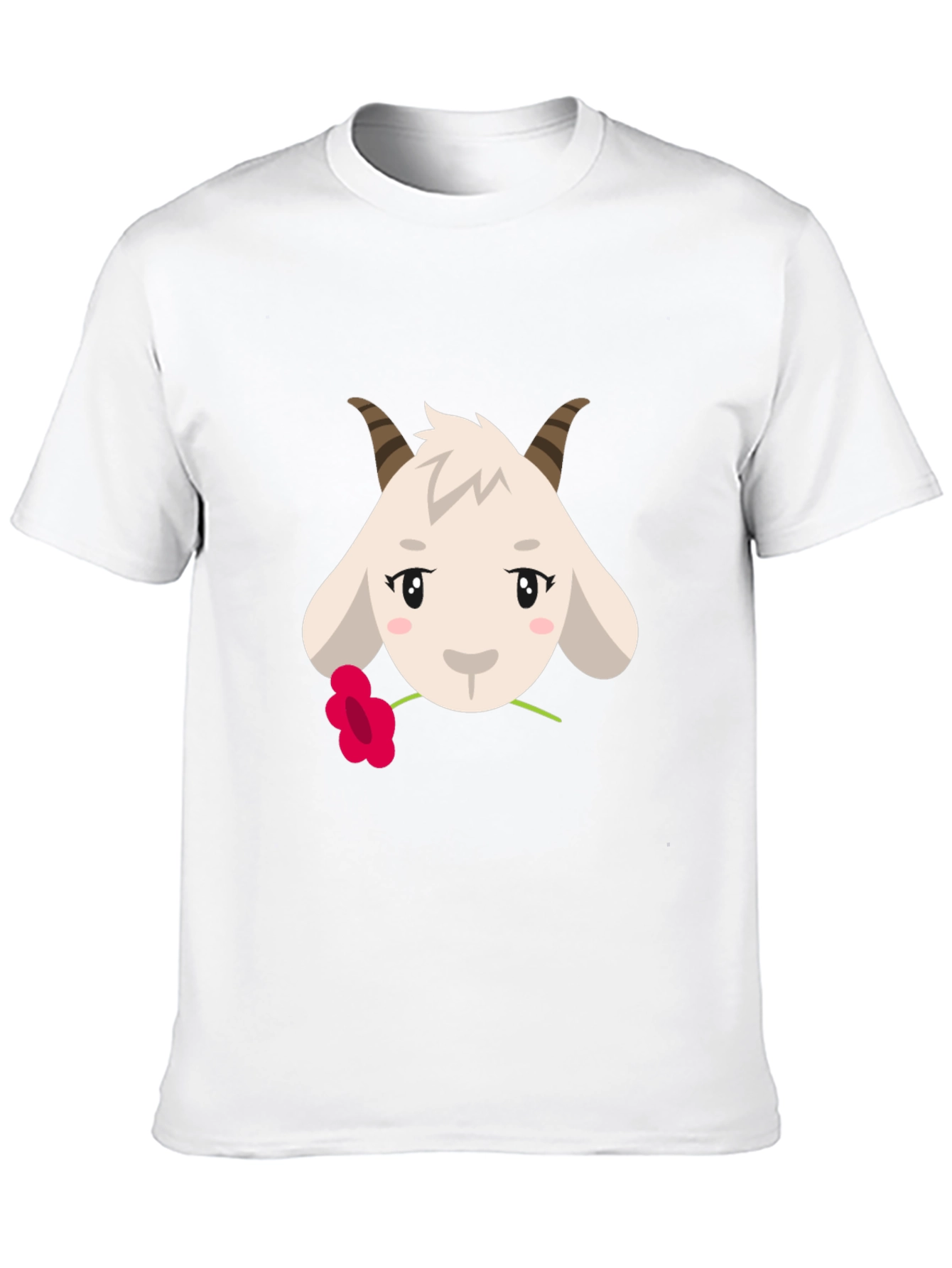 Cute Goat with Flower Graphic Tee - Black