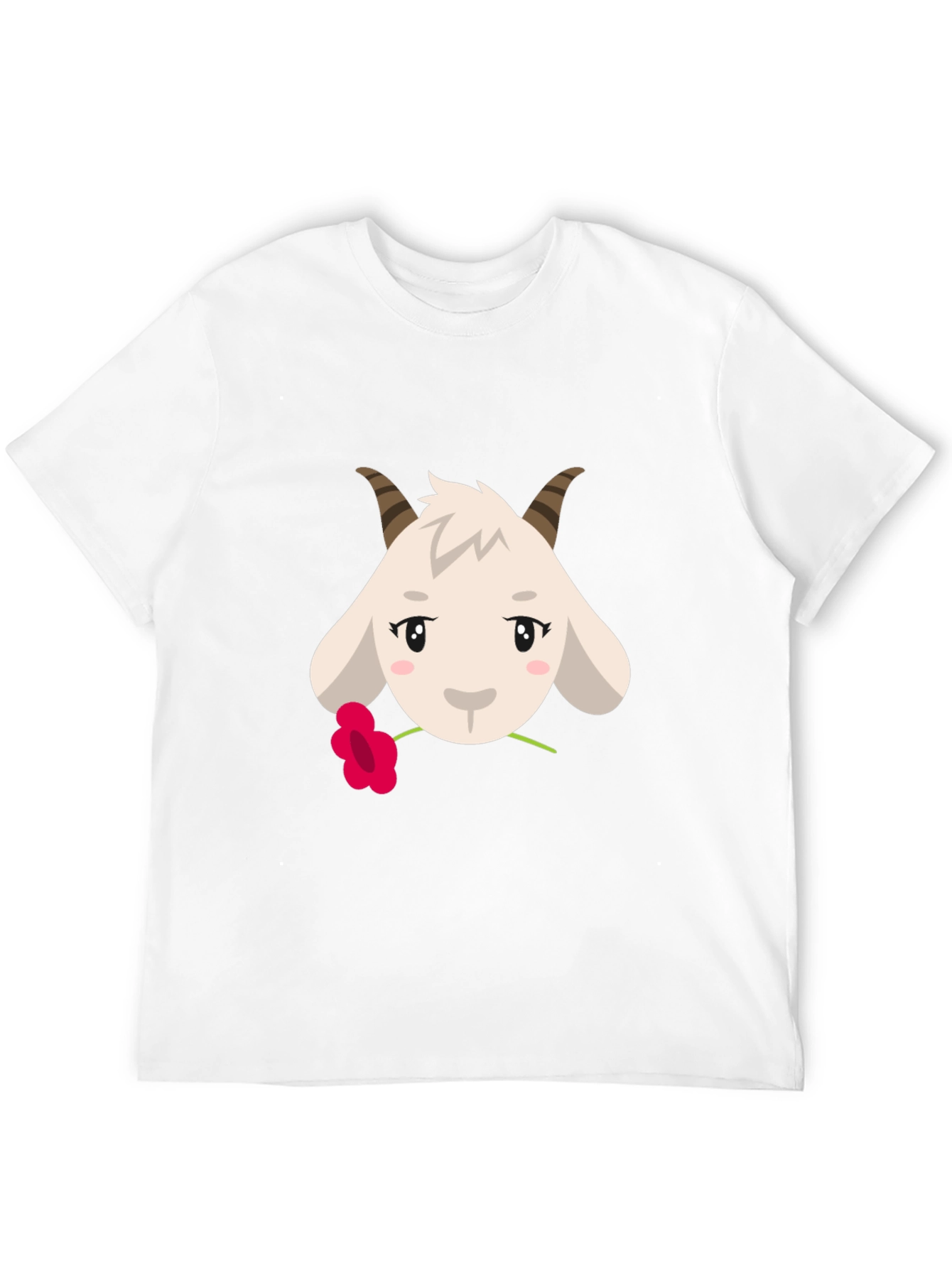 Cute Goat with Flower Graphic Tee - Black