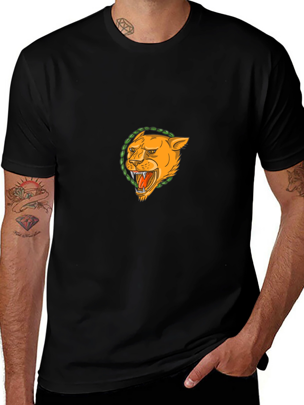 Black T-Shirt with Lion Graphic