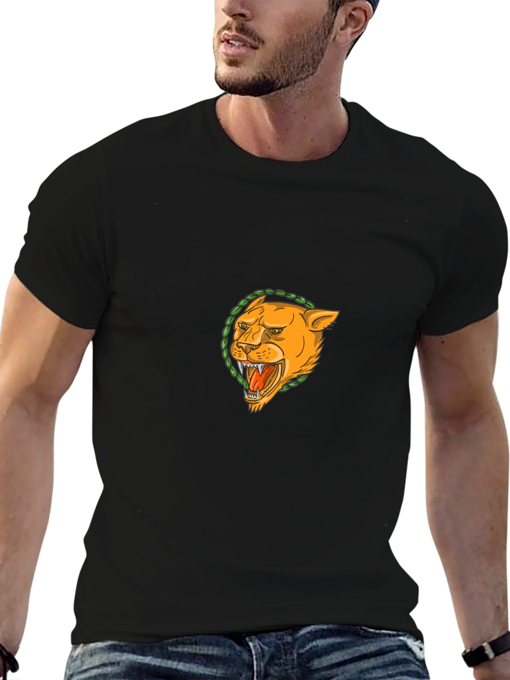 Black T-Shirt with Lion Graphic