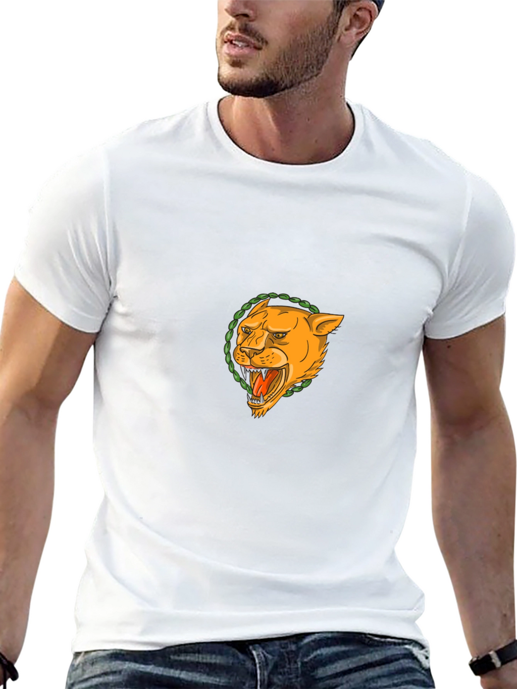 Black T-Shirt with Lion Graphic