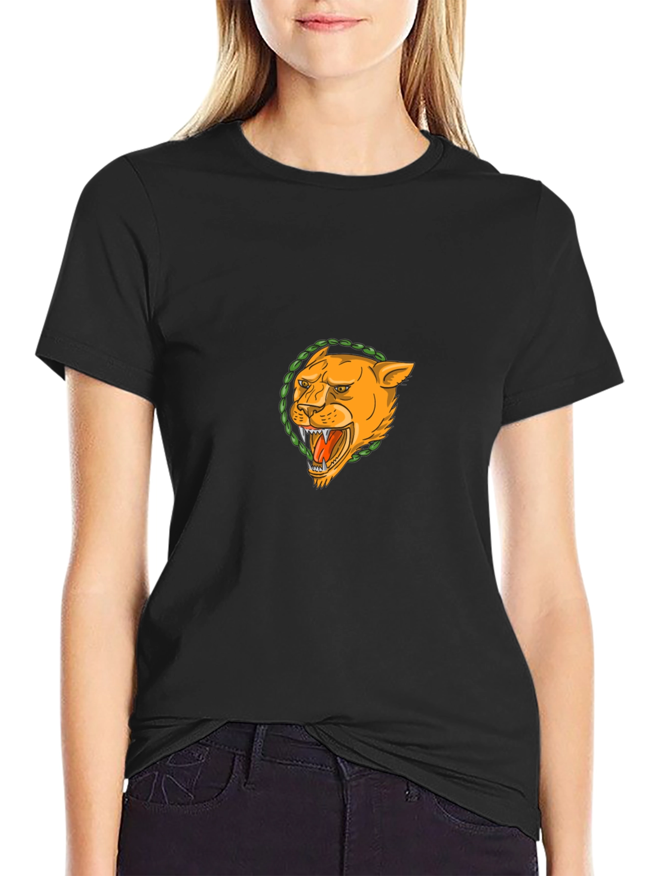 Black T-Shirt with Lion Graphic