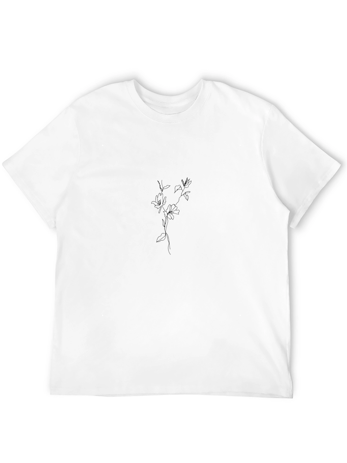 Minimalist Floral Line Art Black T-Shirt