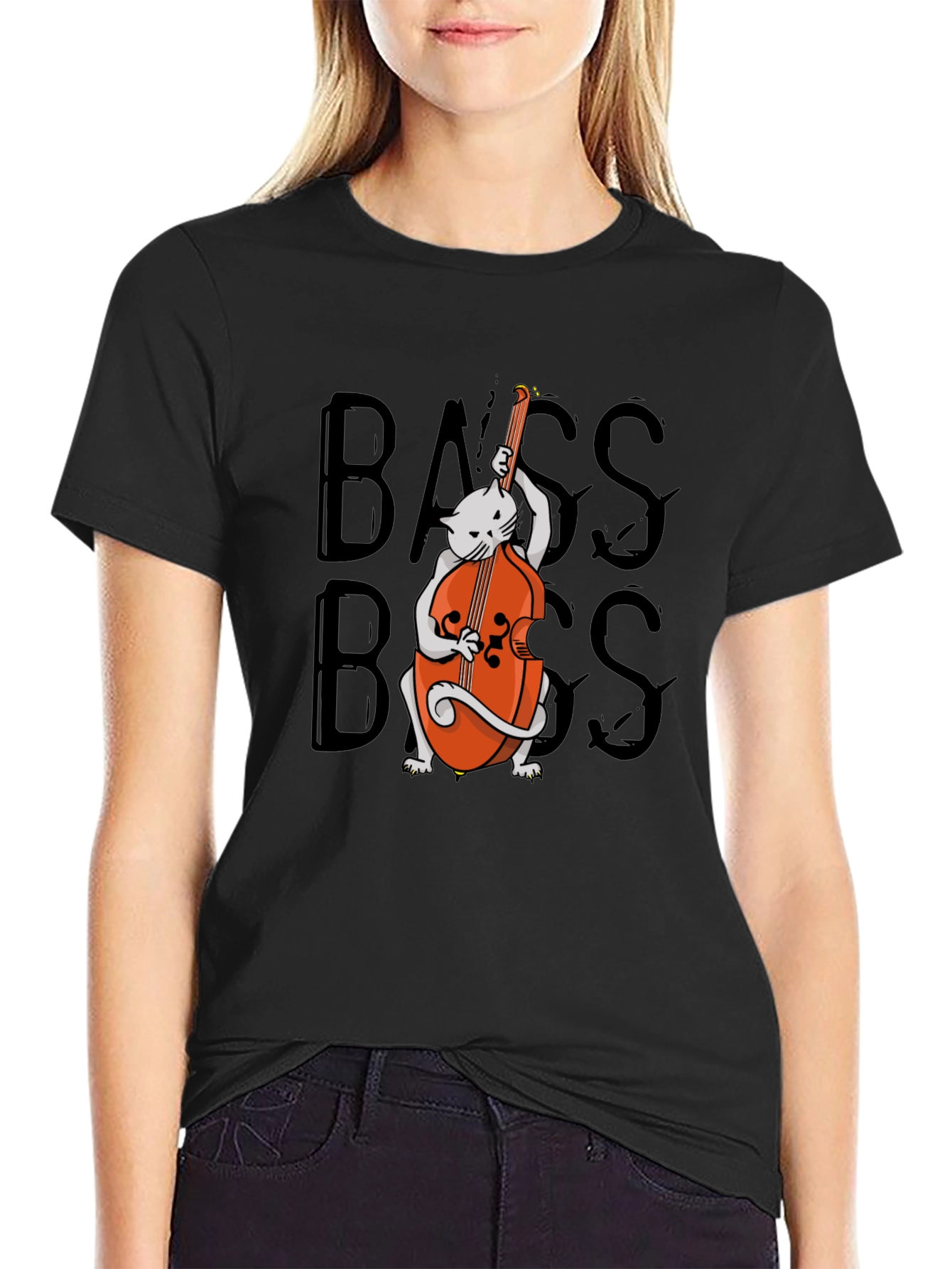 Cat Playing Bass T-Shirt - Cool Musician Tee
