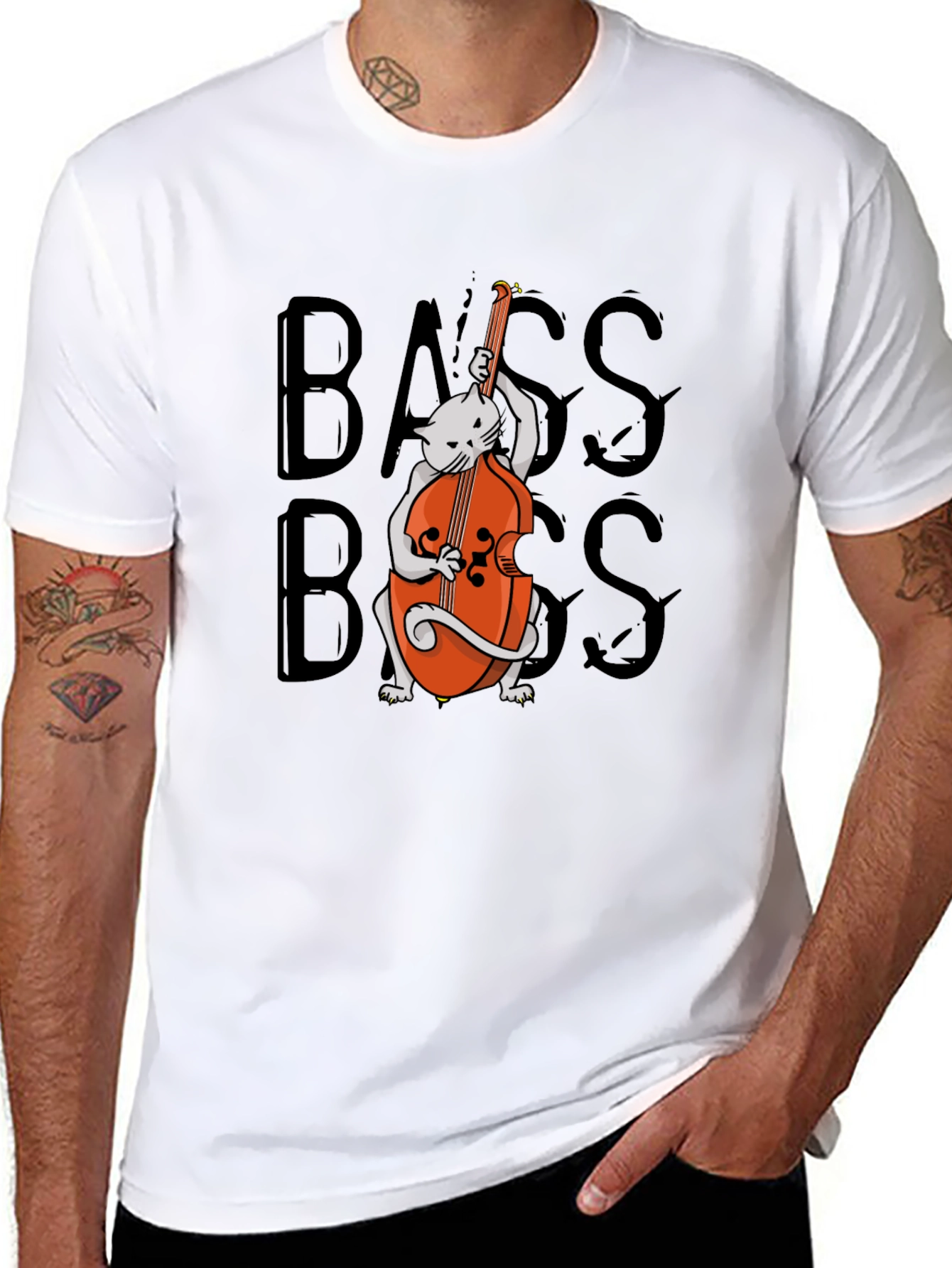 Cat Playing Bass T-Shirt - Cool Musician Tee