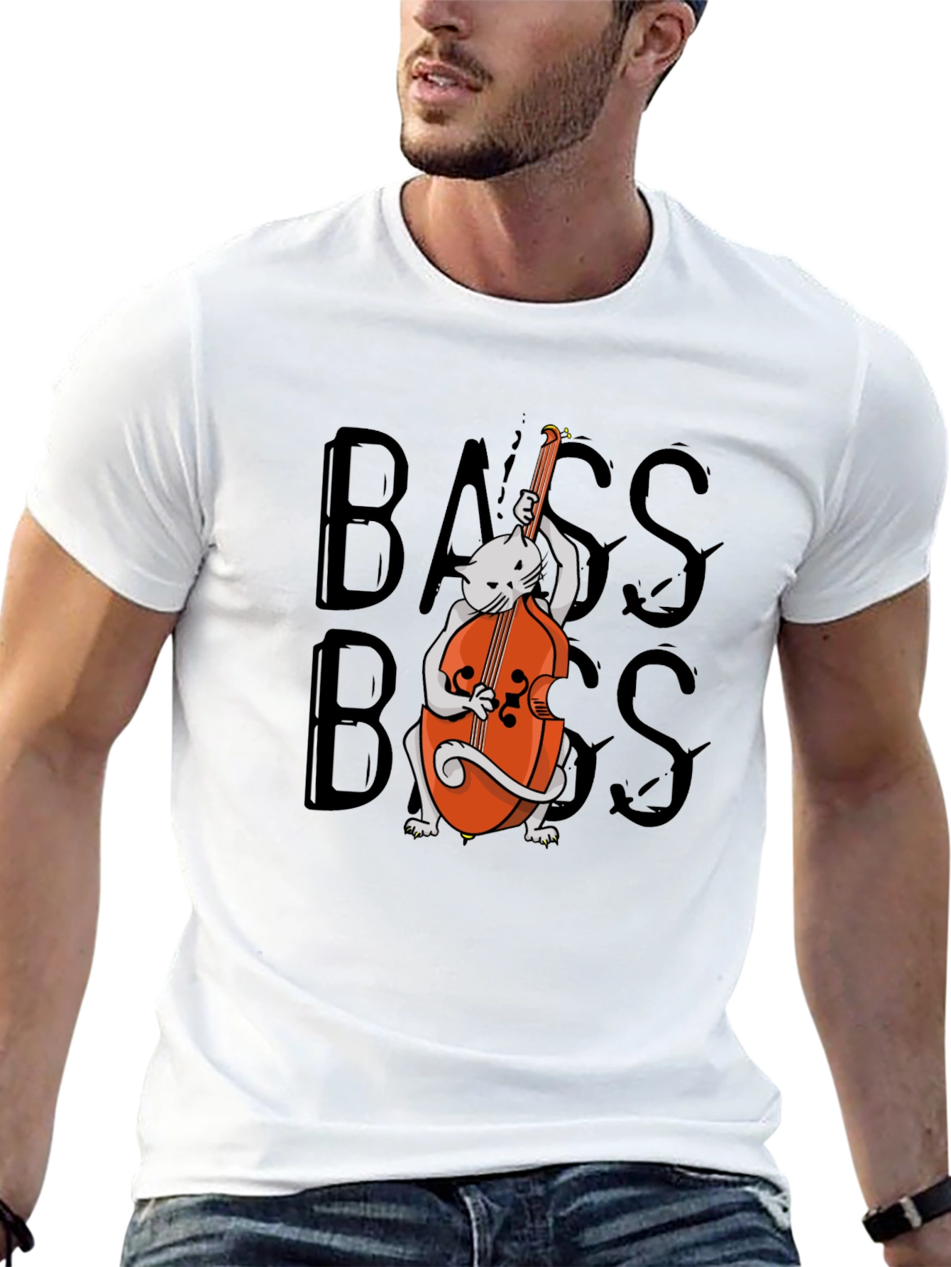 Cat Playing Bass T-Shirt - Cool Musician Tee
