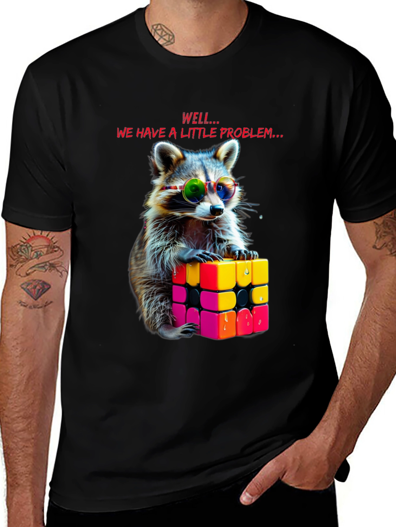 Cool Raccoon Rubiks Cube Graphic Tee