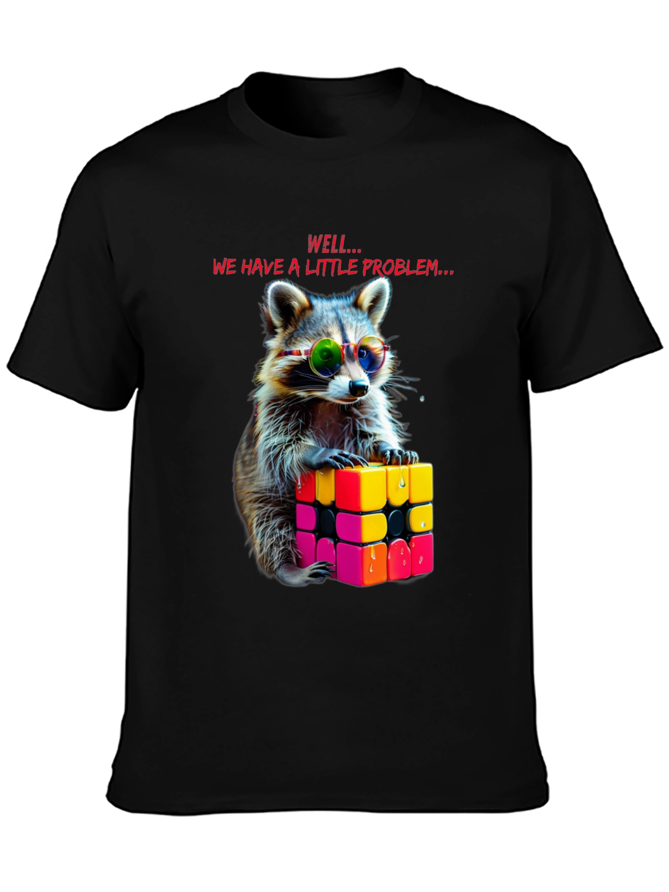 Cool Raccoon Rubiks Cube Graphic Tee