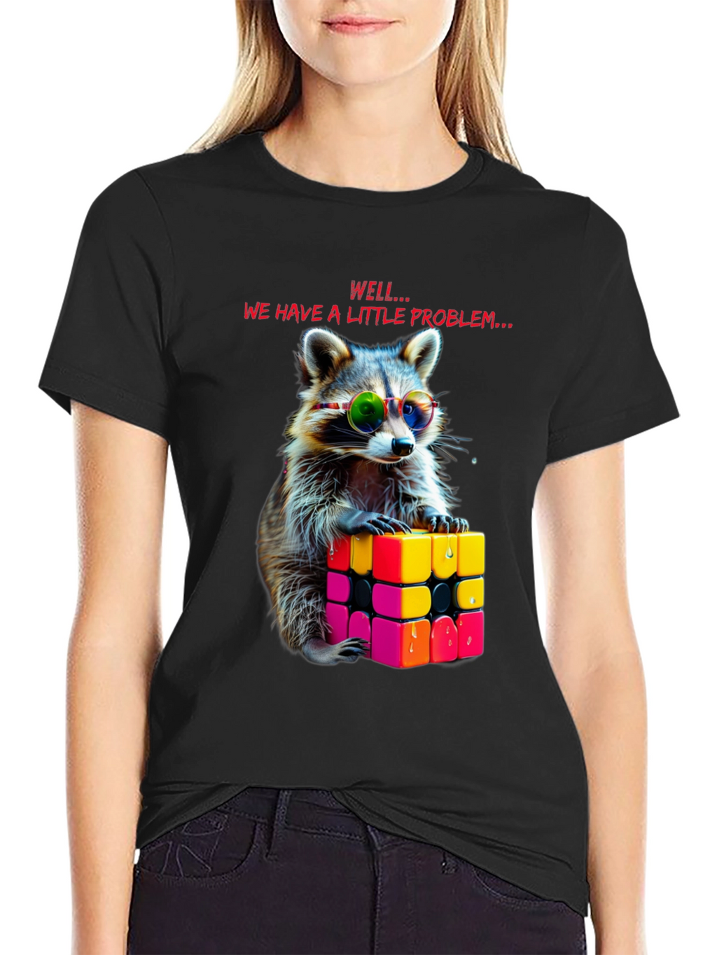 Cool Raccoon Rubiks Cube Graphic Tee