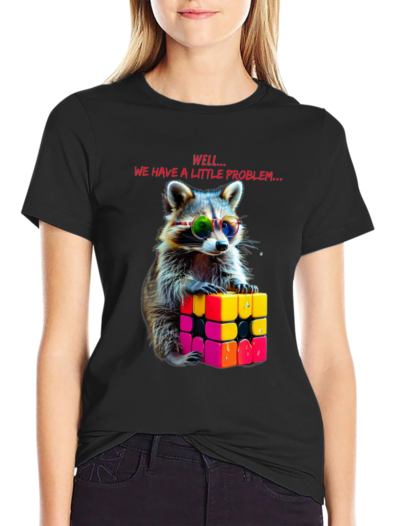 Cool Raccoon Rubiks Cube Graphic Tee