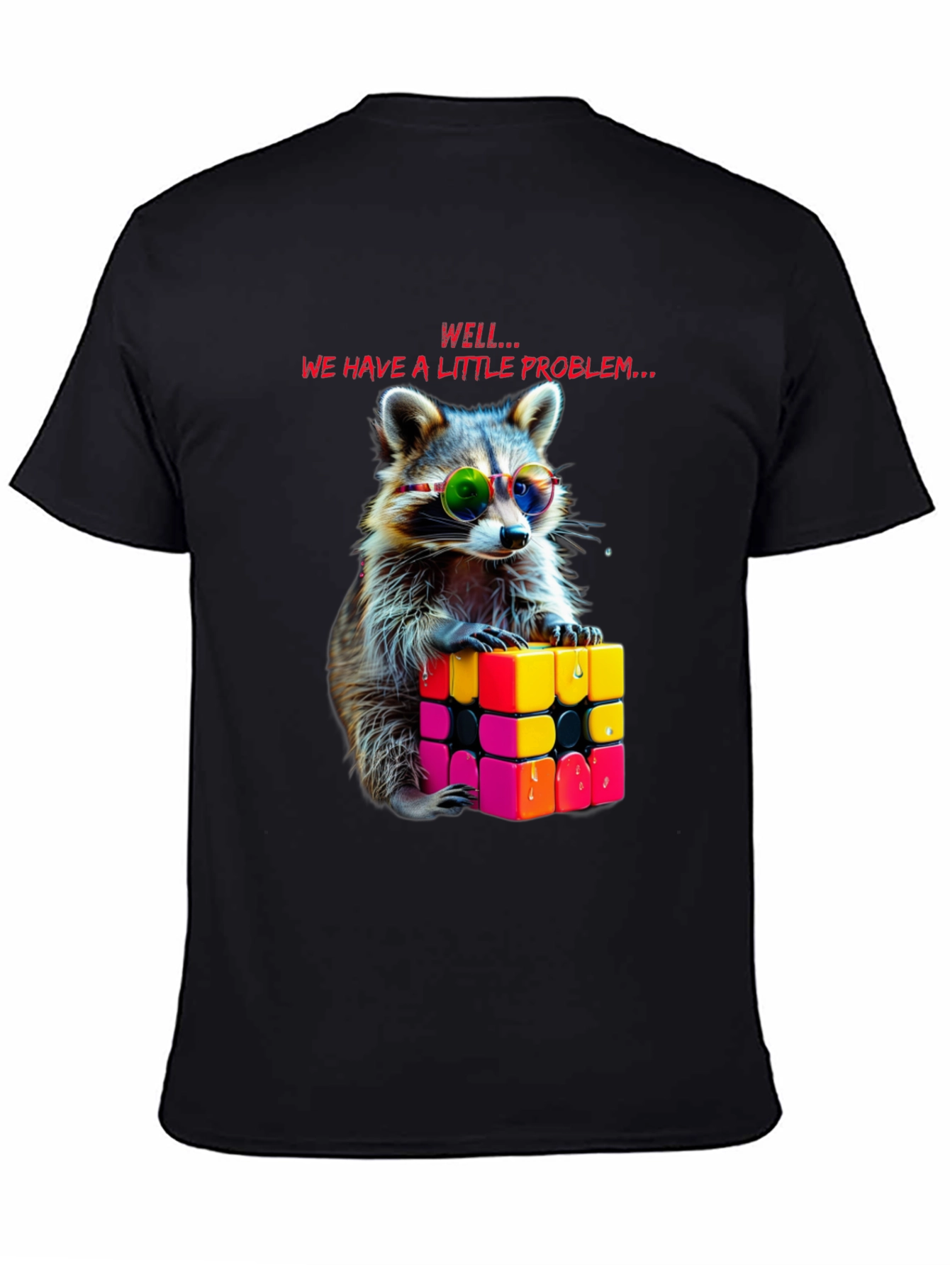 Cool Raccoon Rubiks Cube Graphic Tee