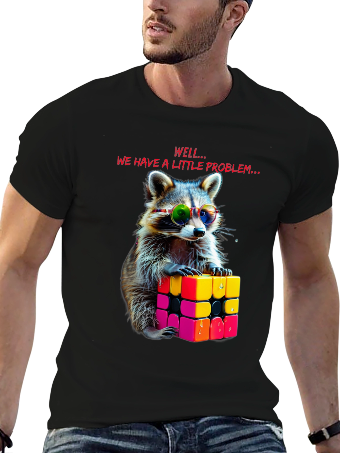 Cool Raccoon Rubiks Cube Graphic Tee