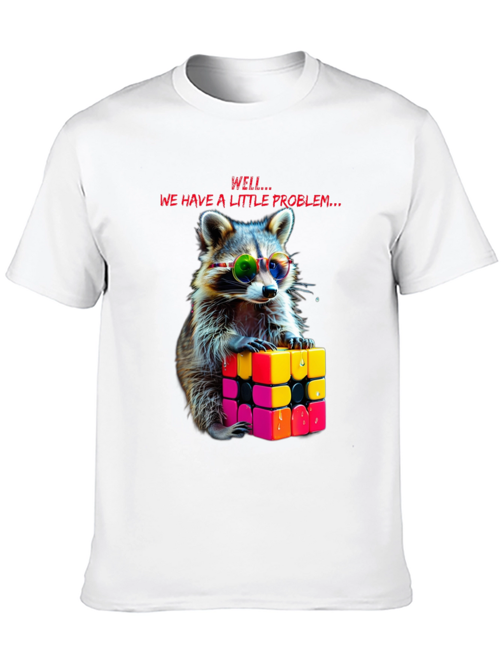 Cool Raccoon Rubiks Cube Graphic Tee
