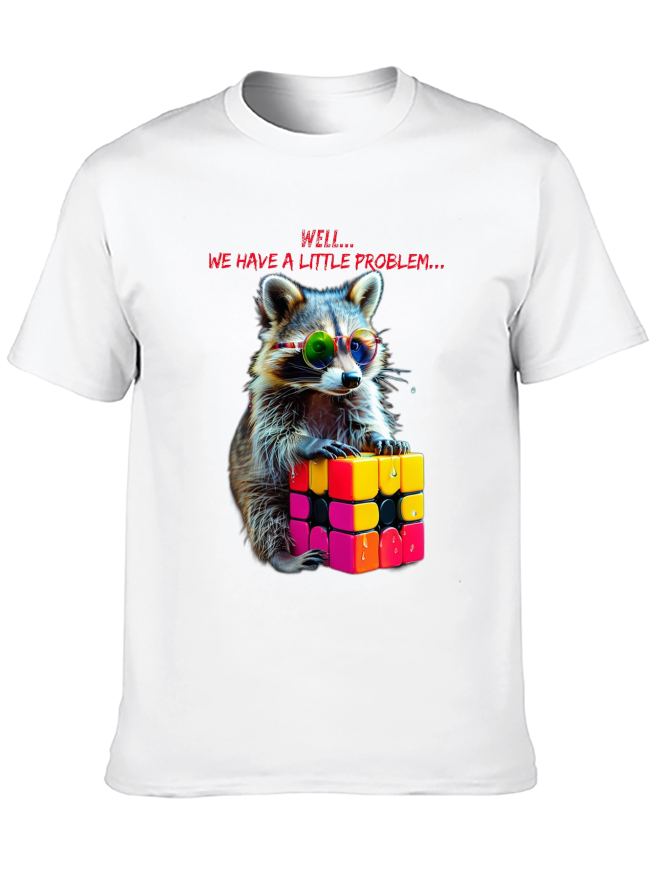 Cool Raccoon Rubiks Cube Graphic Tee