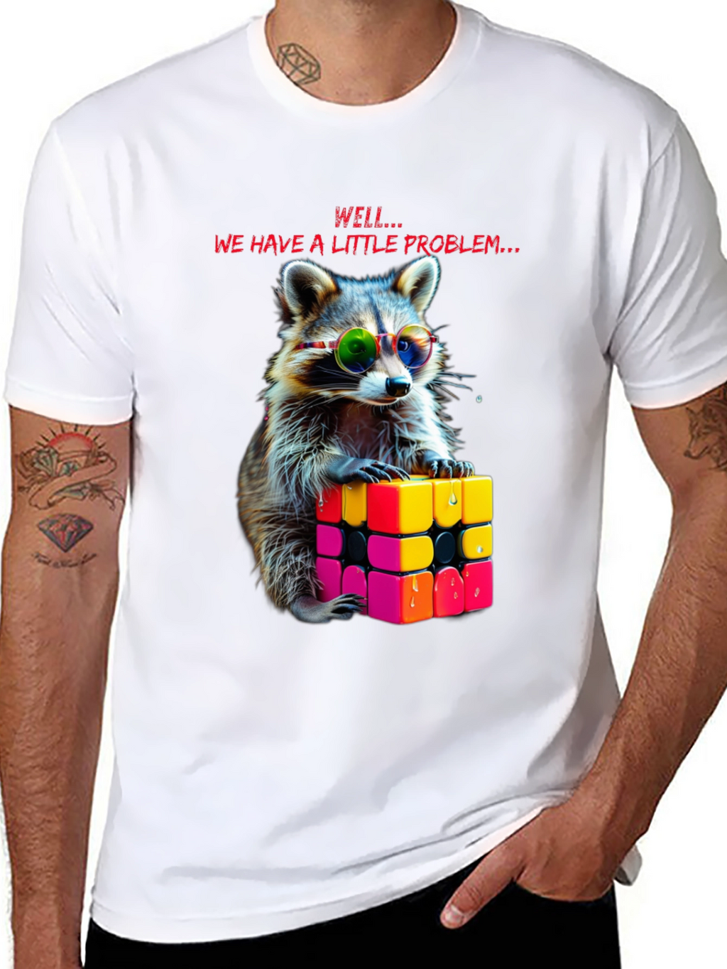 Cool Raccoon Rubiks Cube Graphic Tee