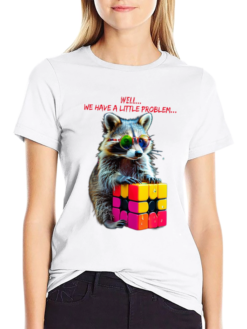 Cool Raccoon Rubiks Cube Graphic Tee