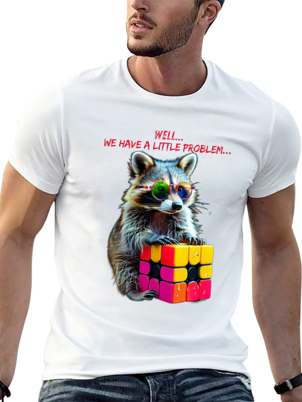 Cool Raccoon Rubiks Cube Graphic Tee