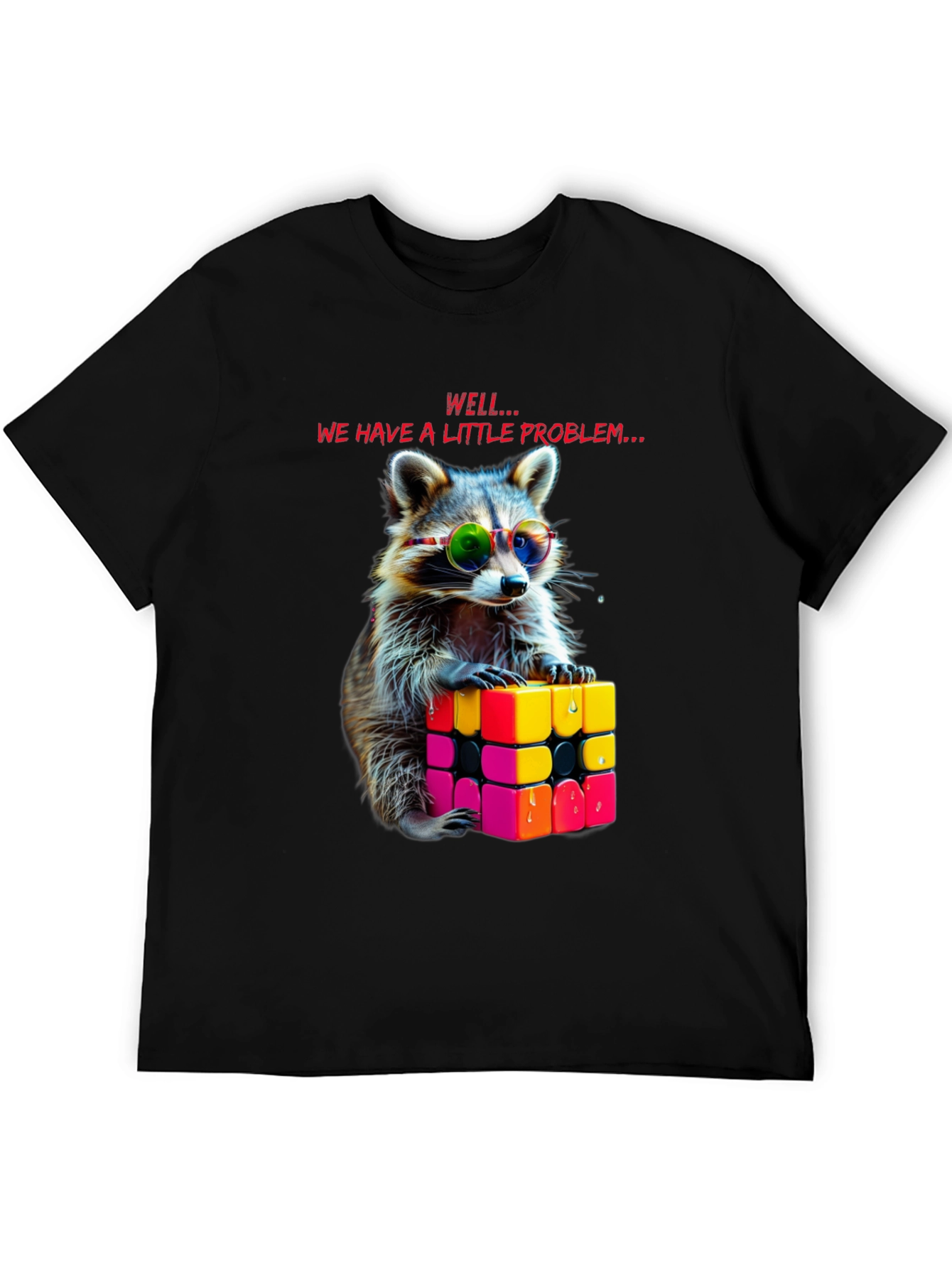 Cool Raccoon Rubiks Cube Graphic Tee