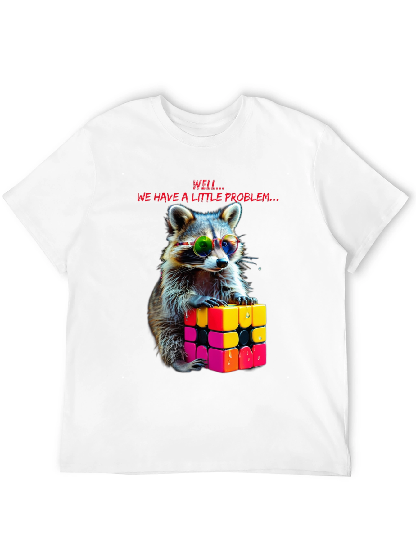 Cool Raccoon Rubiks Cube Graphic Tee
