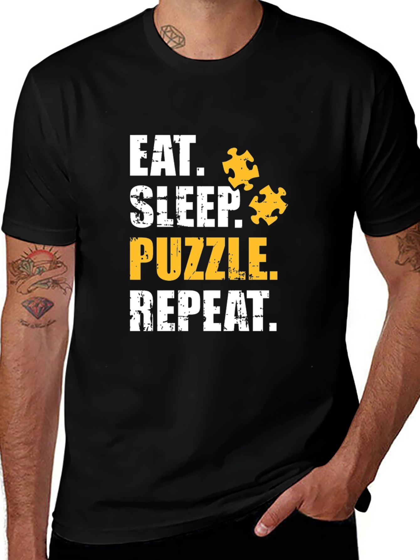 Eat Sleep Puzzle Repeat T-Shirt Black Cotton Graphic Tee