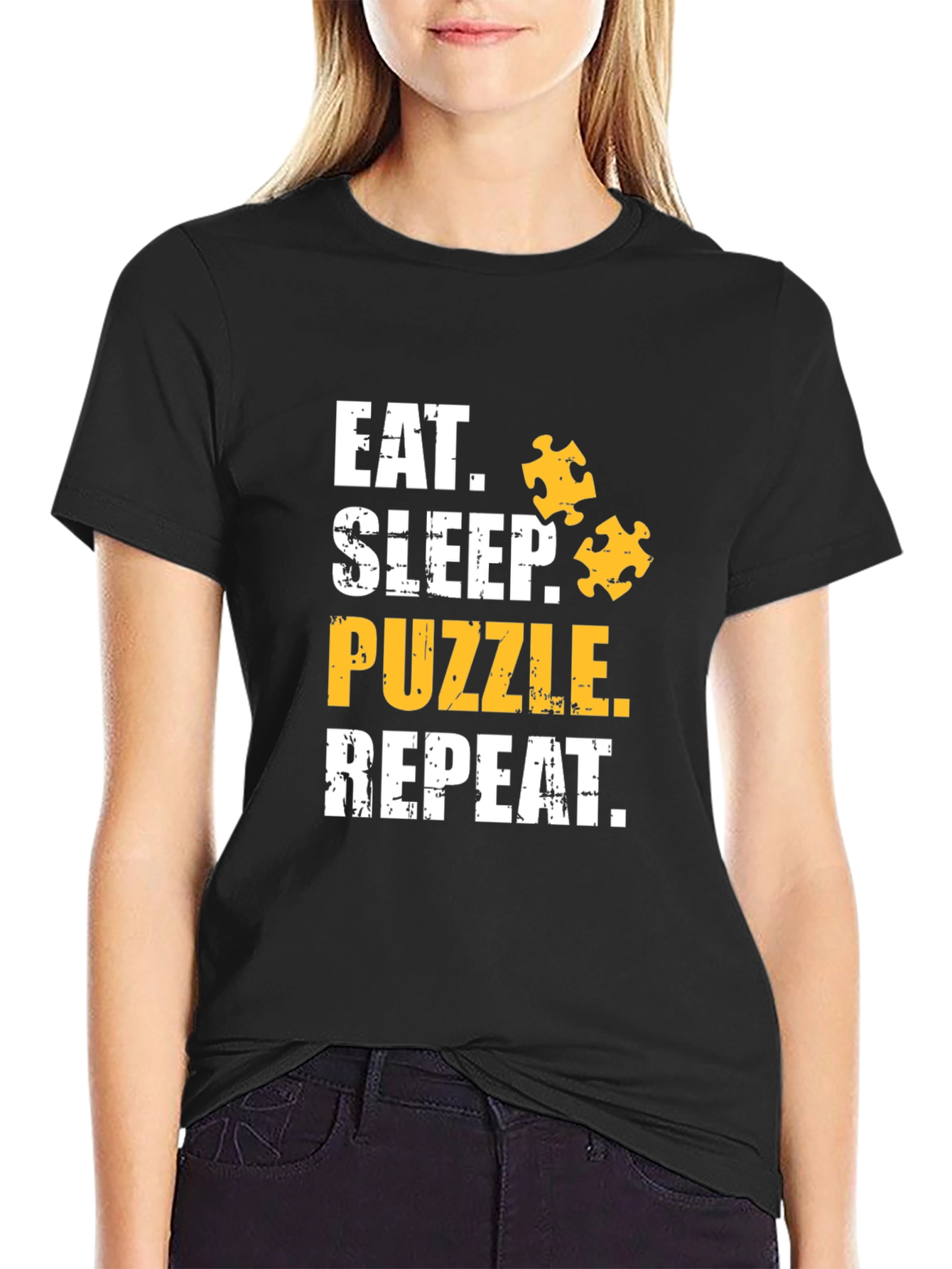 Eat Sleep Puzzle Repeat T-Shirt Black Cotton Graphic Tee