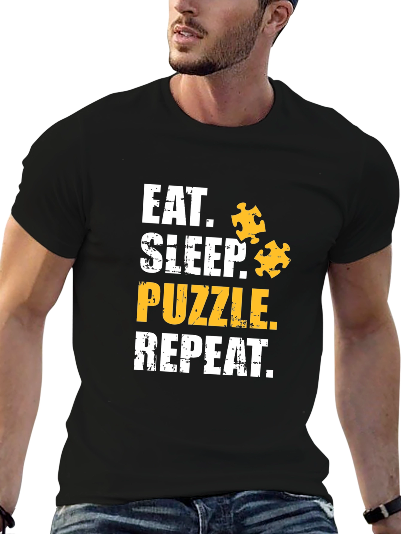 Eat Sleep Puzzle Repeat T-Shirt Black Cotton Graphic Tee