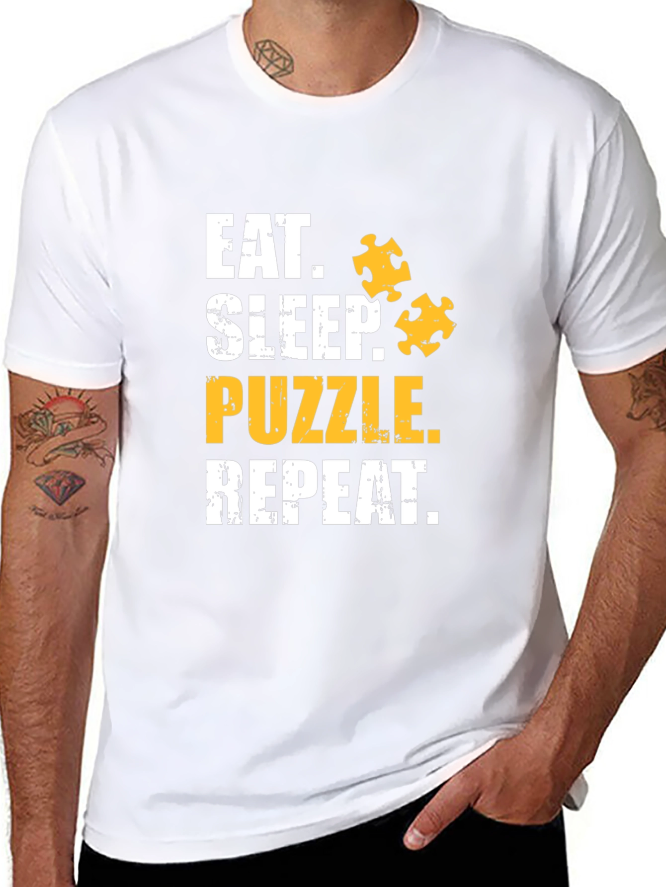 Eat Sleep Puzzle Repeat T-Shirt Black Cotton Graphic Tee