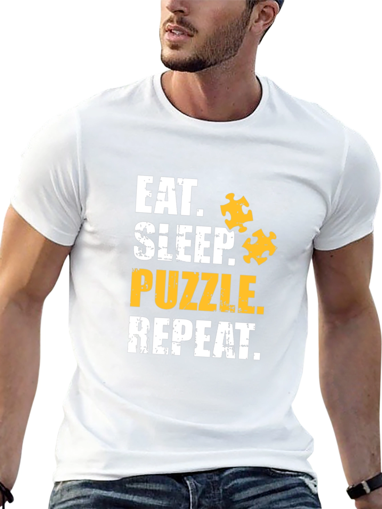 Eat Sleep Puzzle Repeat T-Shirt Black Cotton Graphic Tee