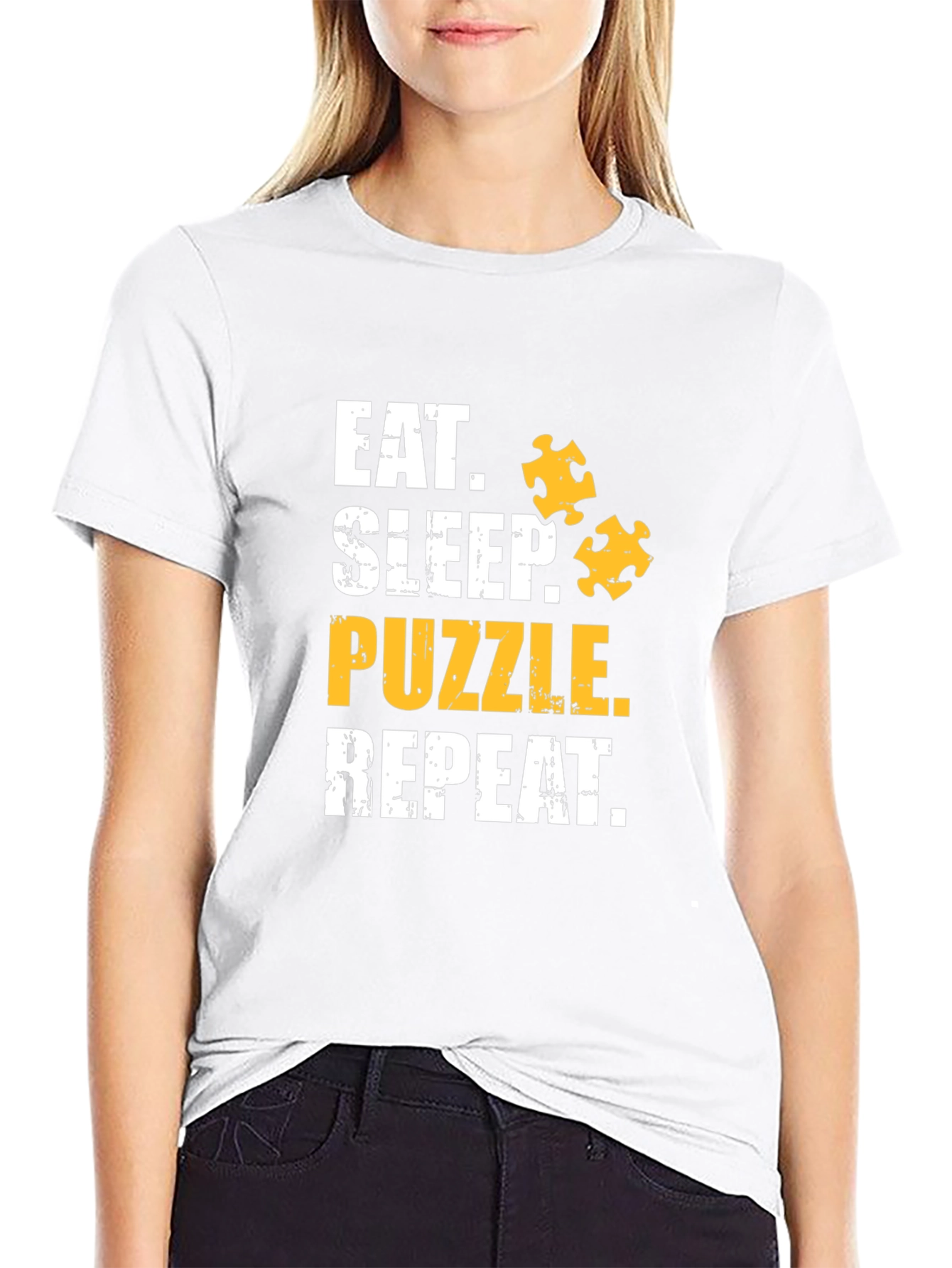Eat Sleep Puzzle Repeat T-Shirt Black Cotton Graphic Tee