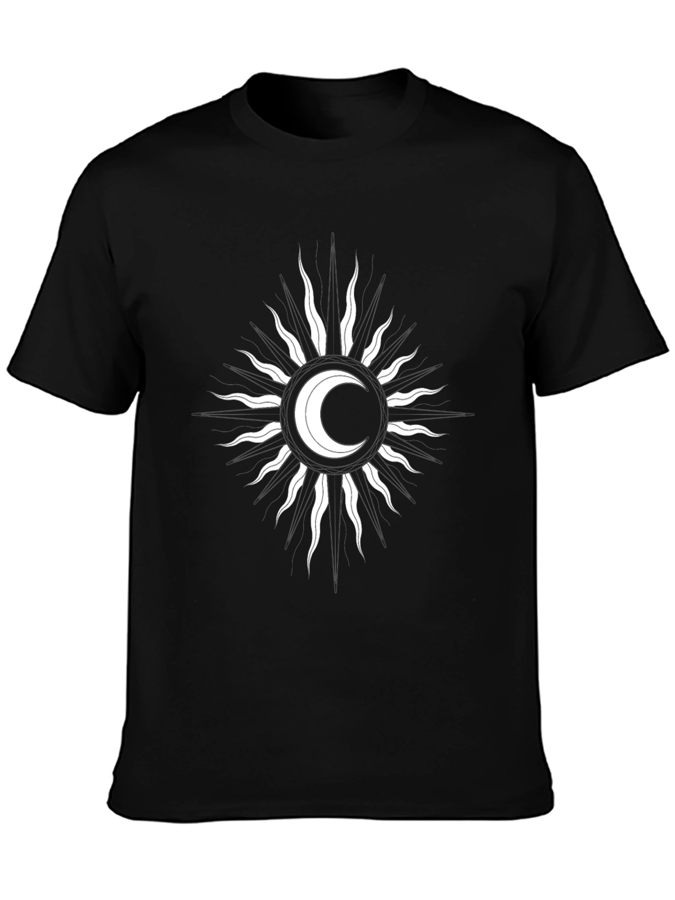 Celestial Moon & Sun Graphic Tee - Black Cotton T-Shirt