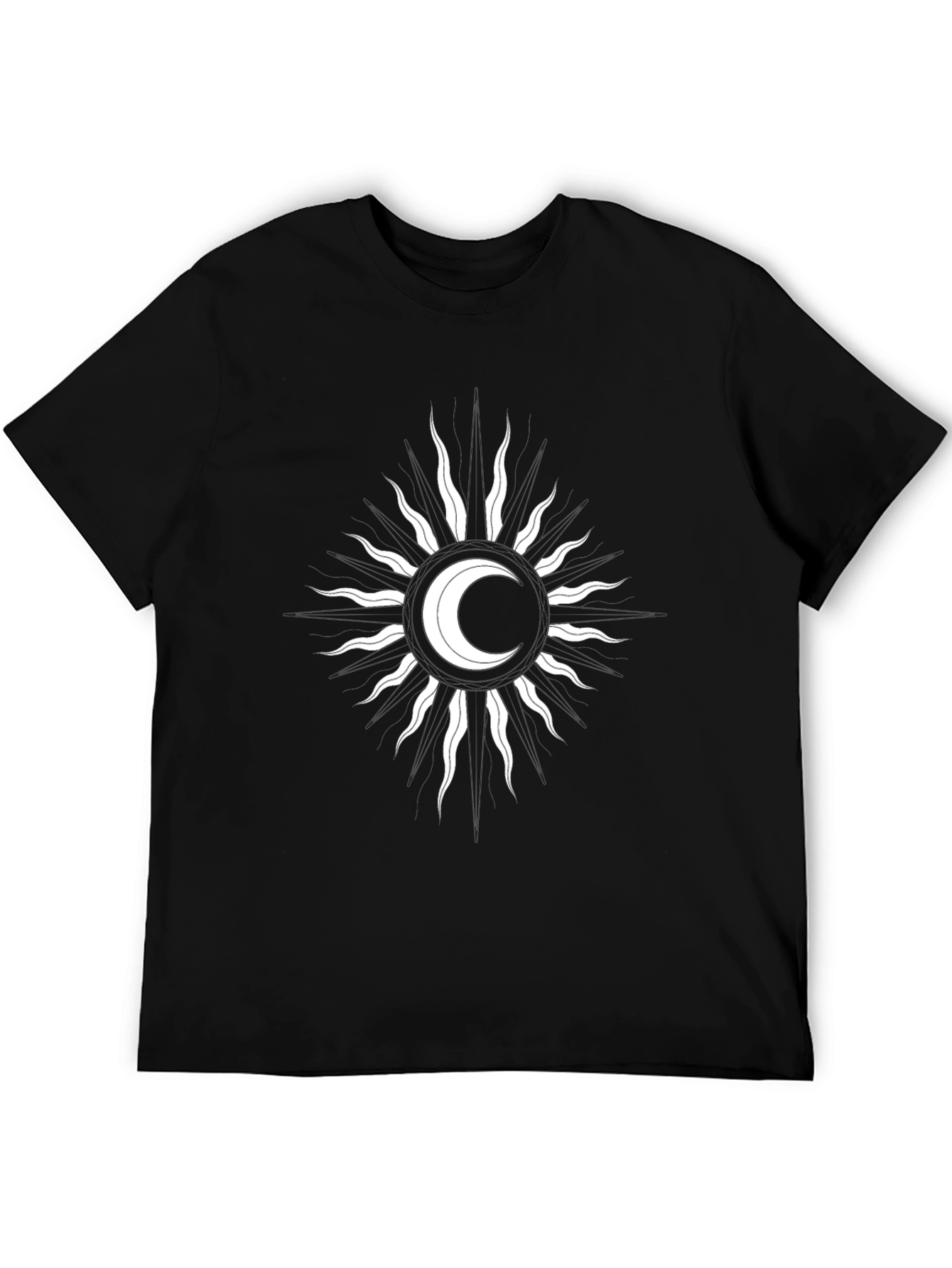 Celestial Moon & Sun Graphic Tee - Black Cotton T-Shirt